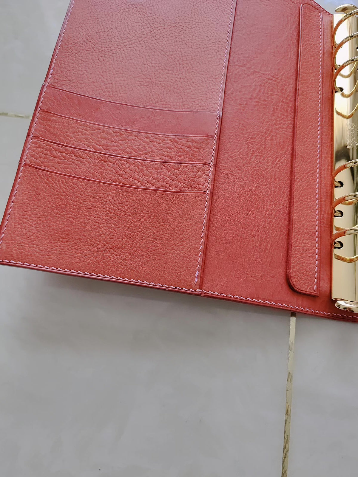 A5 Pink Leather Six Ring Notebook Cover