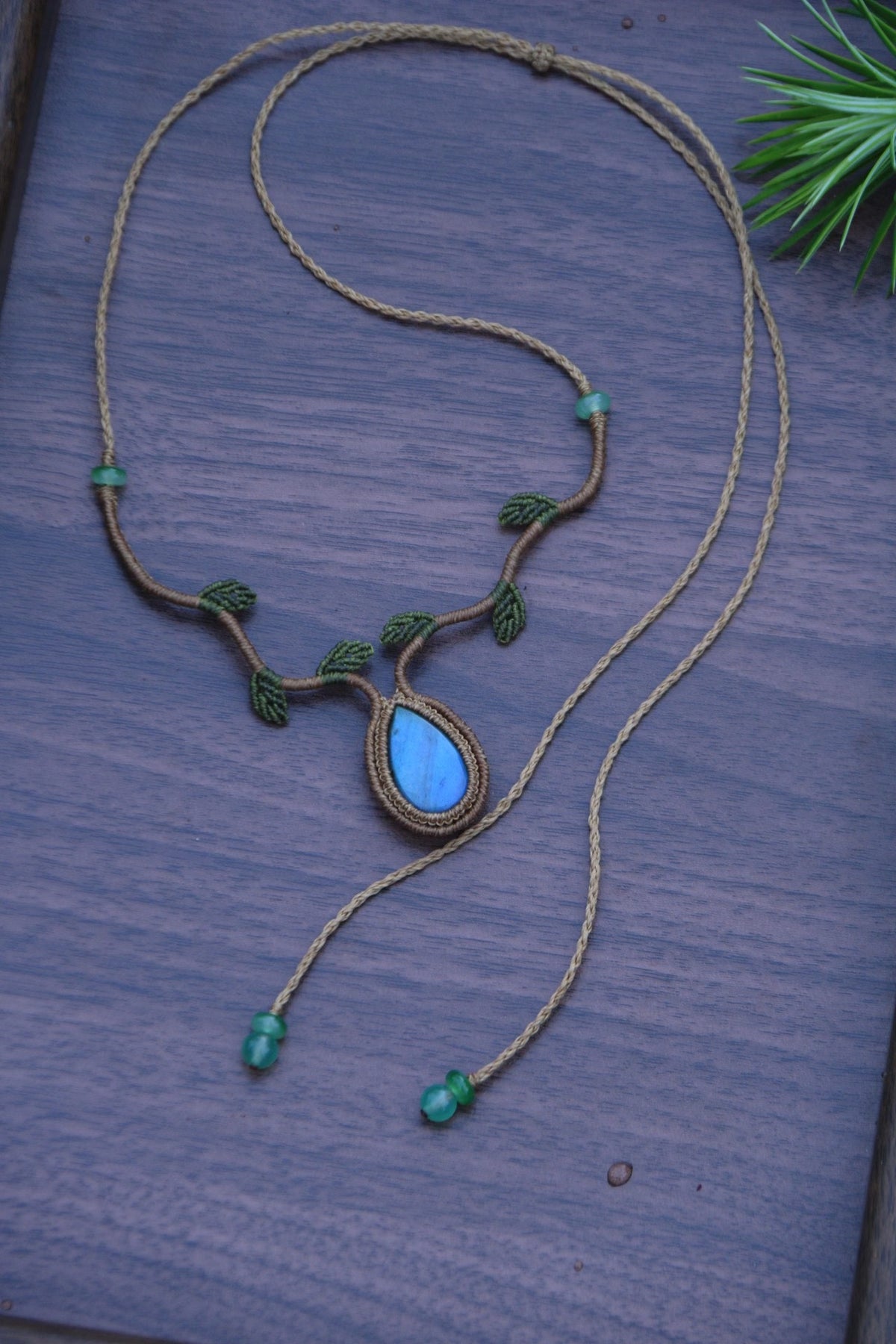 Handcrafted Macrame Necklace with Blue Labradorite Pendant