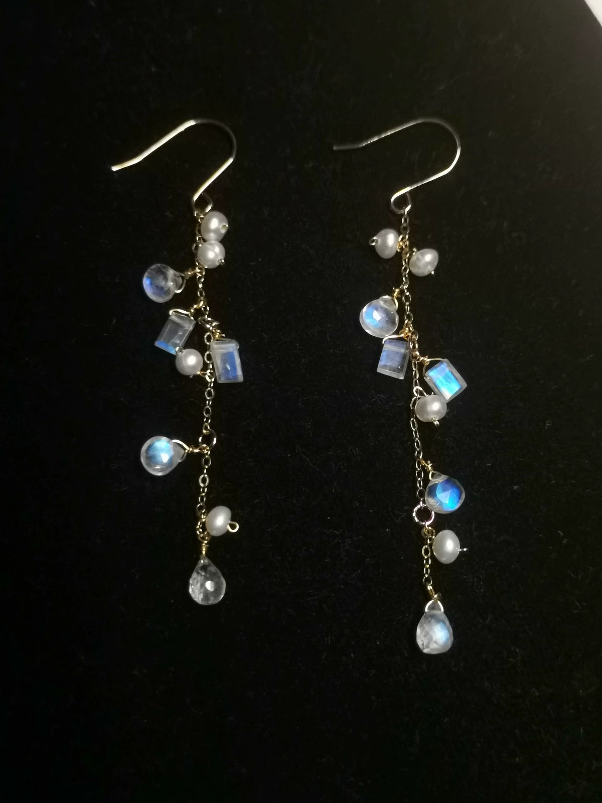 Moonstone Pearl Teardrop Dangle Earrings