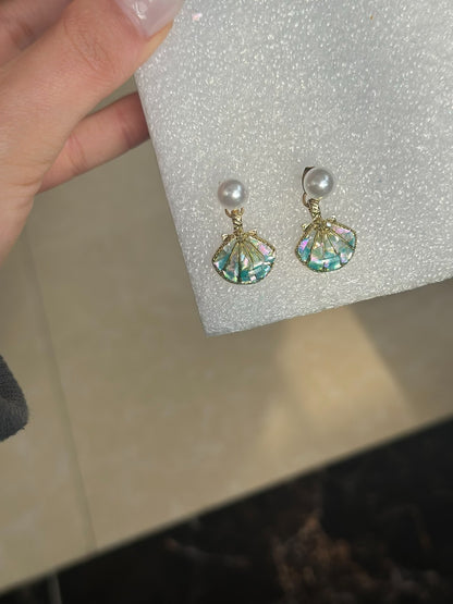 Holiday Beach Shell Pearl Earrings - Convertible to Pendant