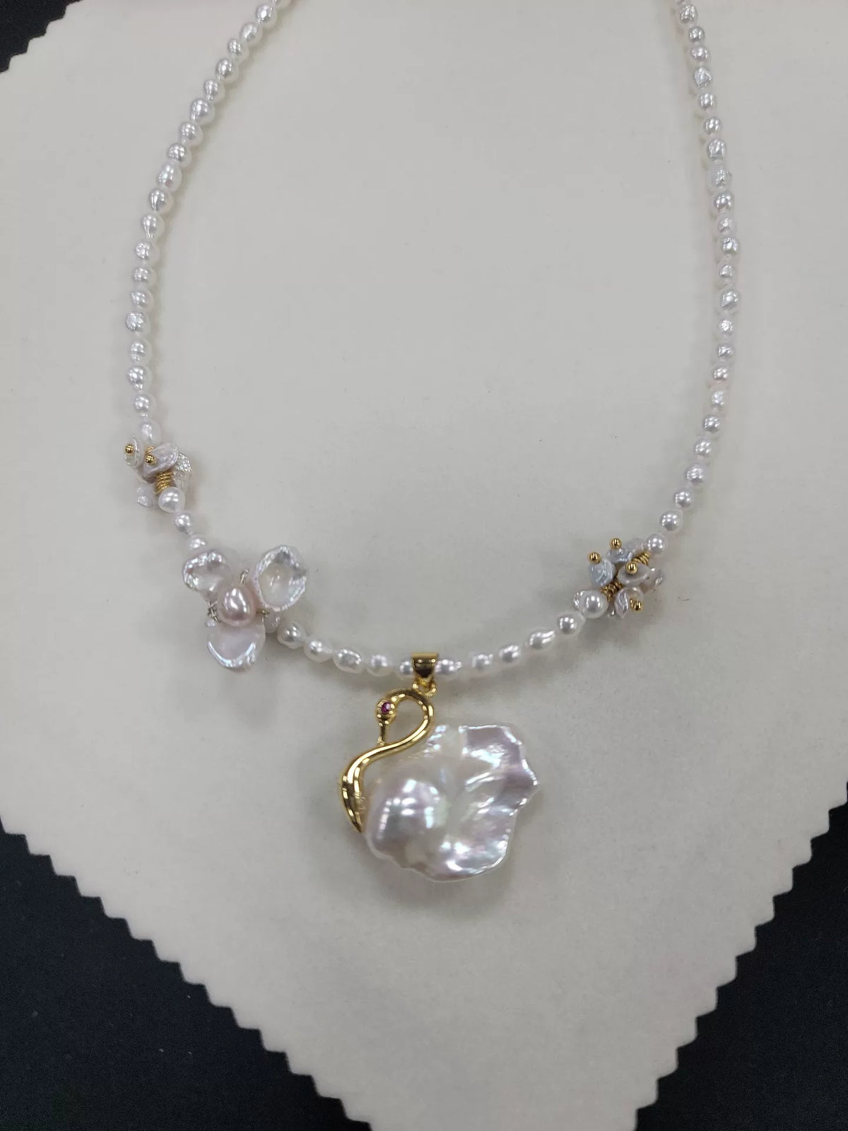 Baroque Pearl Swan Necklace Gold Tone