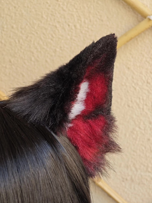 Handmade Red and Black Dog Ears Headwear