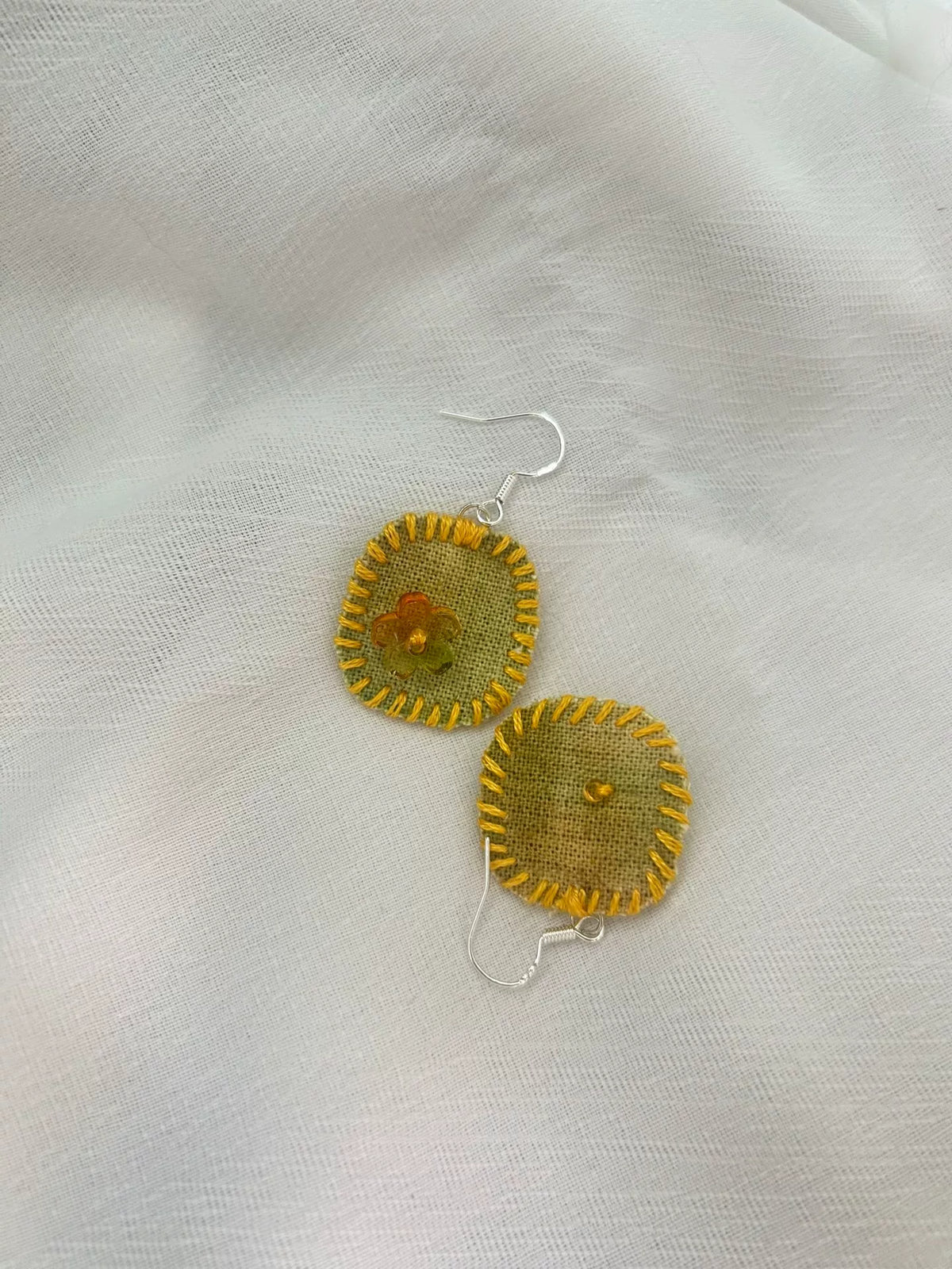 Handmade Fabric Dangle Earrings with Hand Stitched Edges