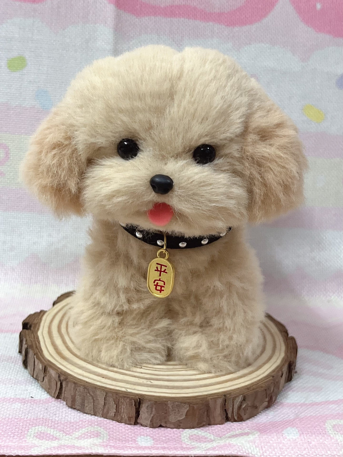 Handcrafted Plush Dog Figurine with Studded Collar