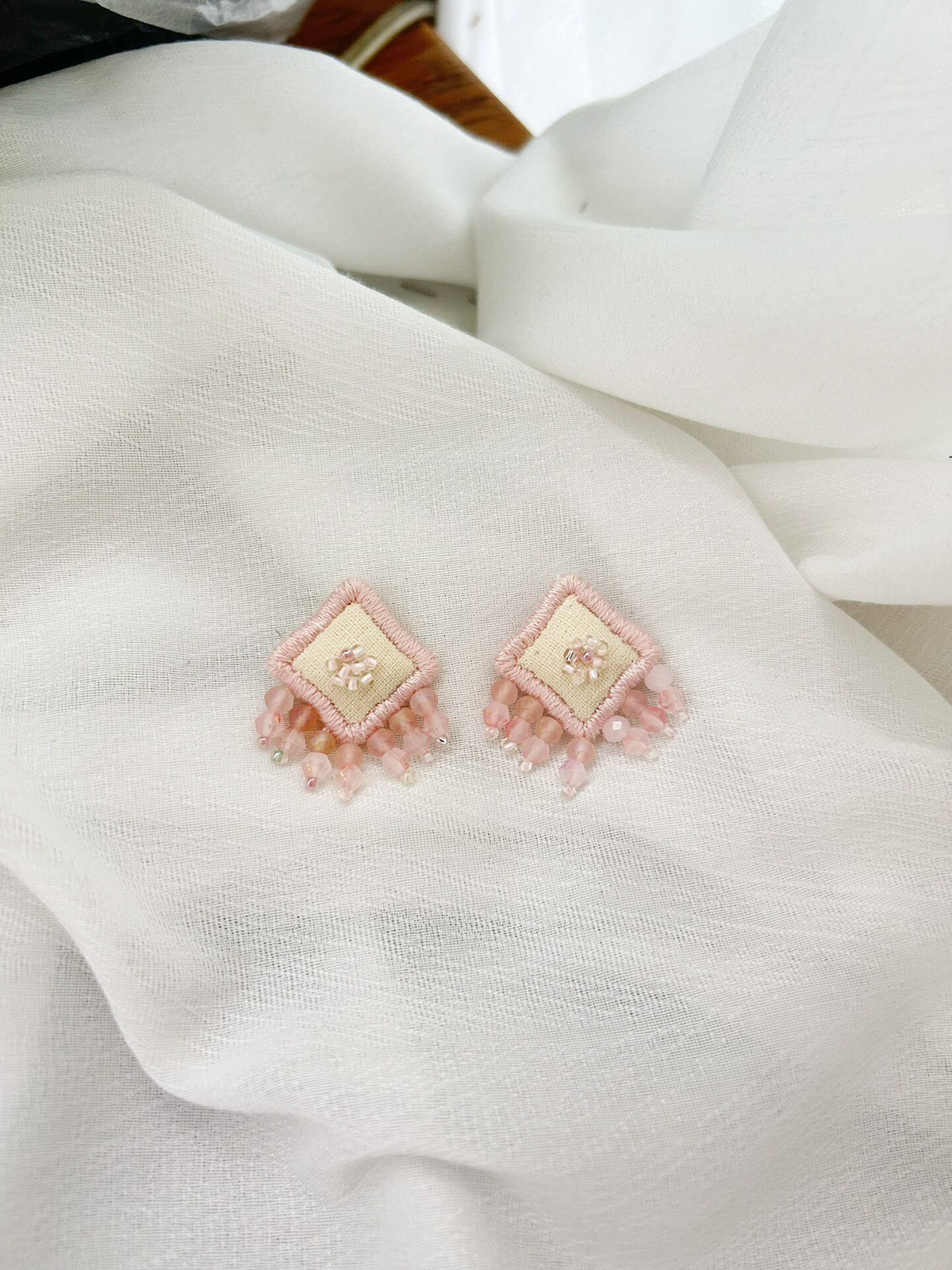 Handmade Beaded Fabric Tassel Earrings