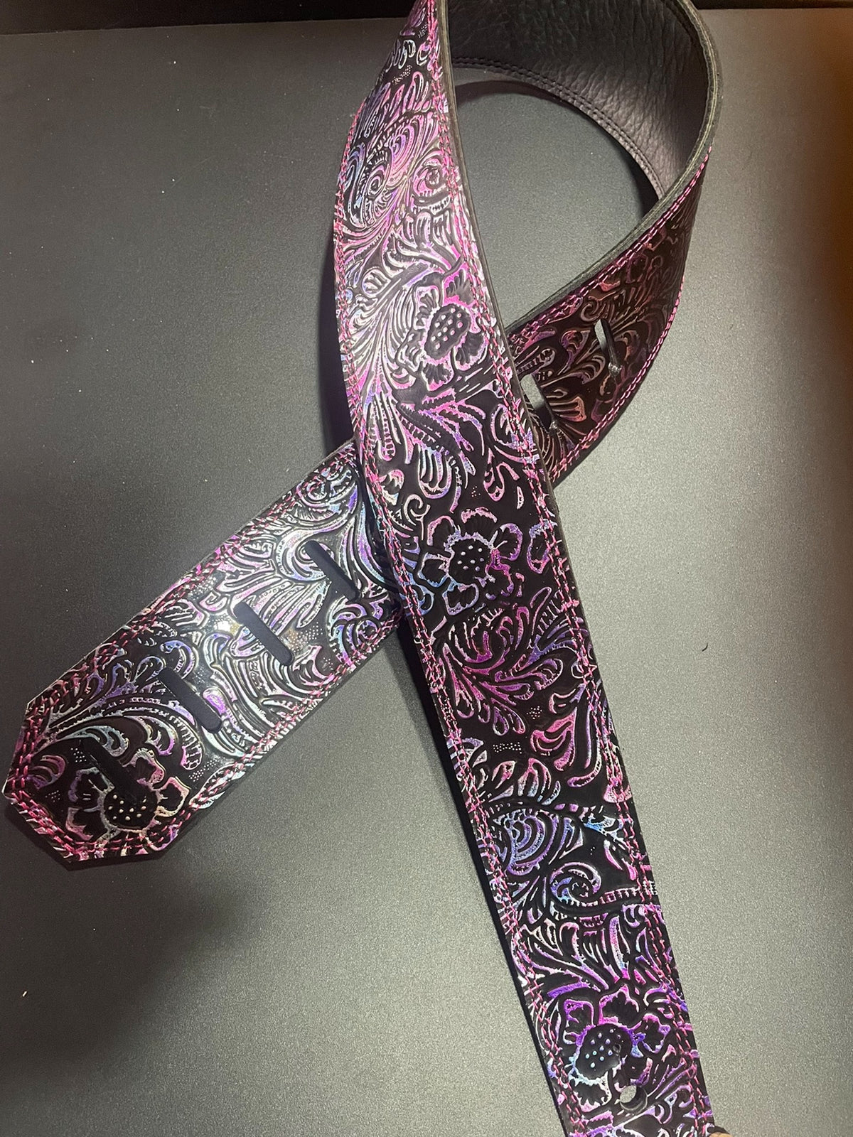 Handmade Leather Guitar Strap Iridescent Floral