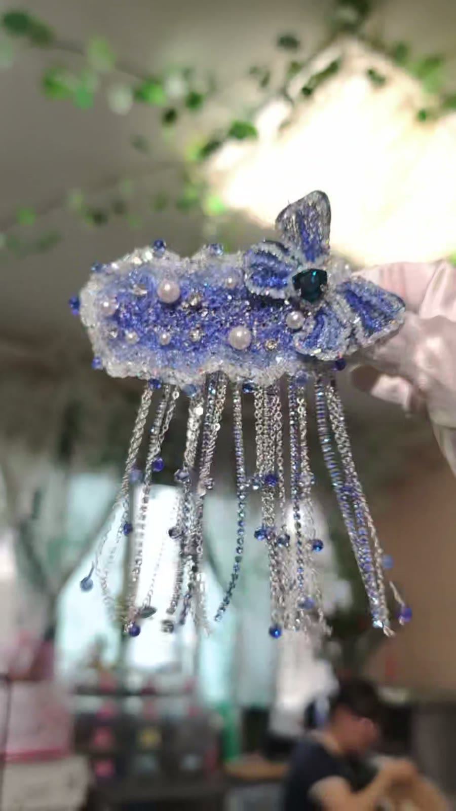 Blue Butterfly Beaded Tassel Hair Clip