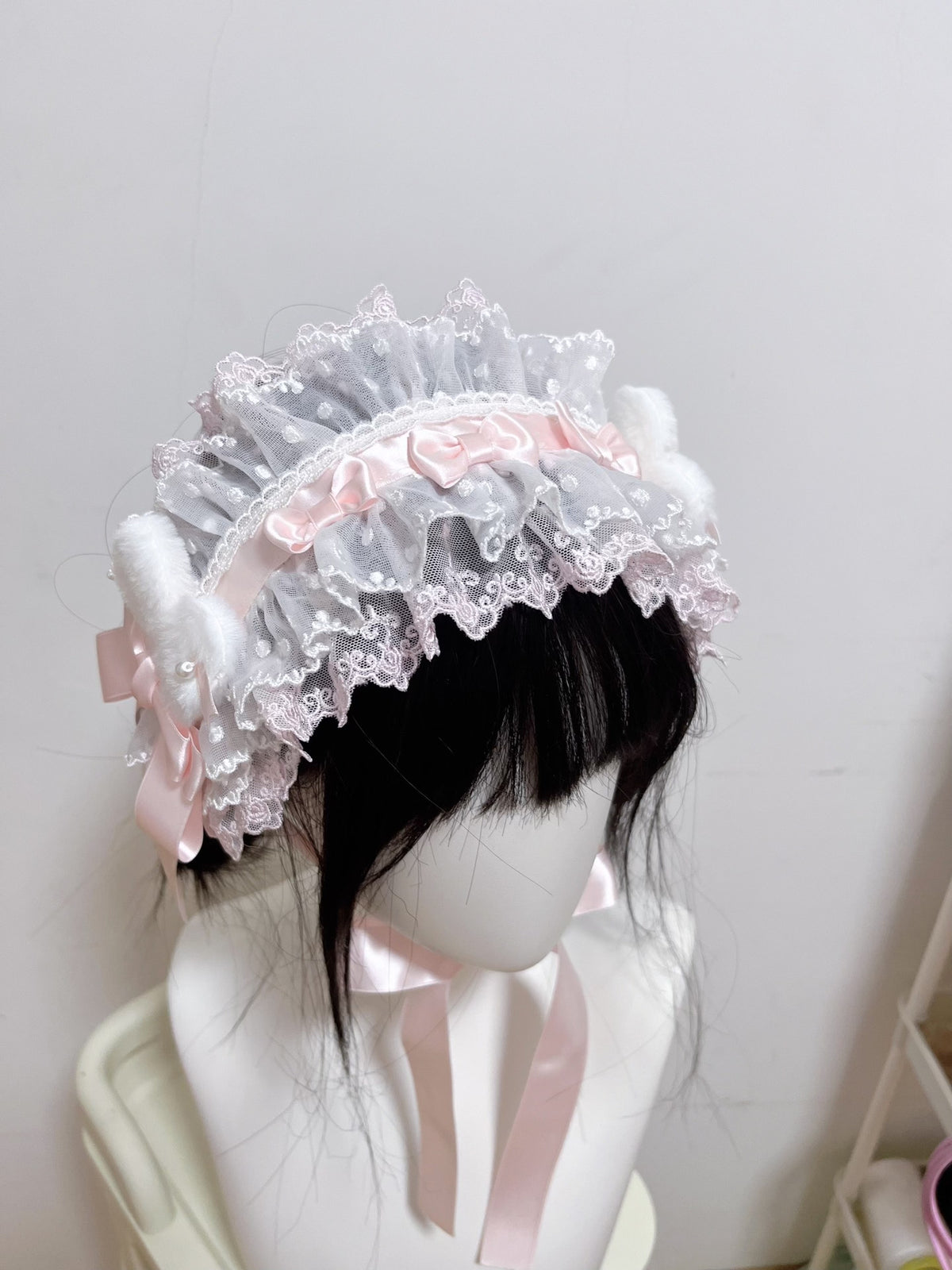 Pink Rabbit Ear Lace Headband