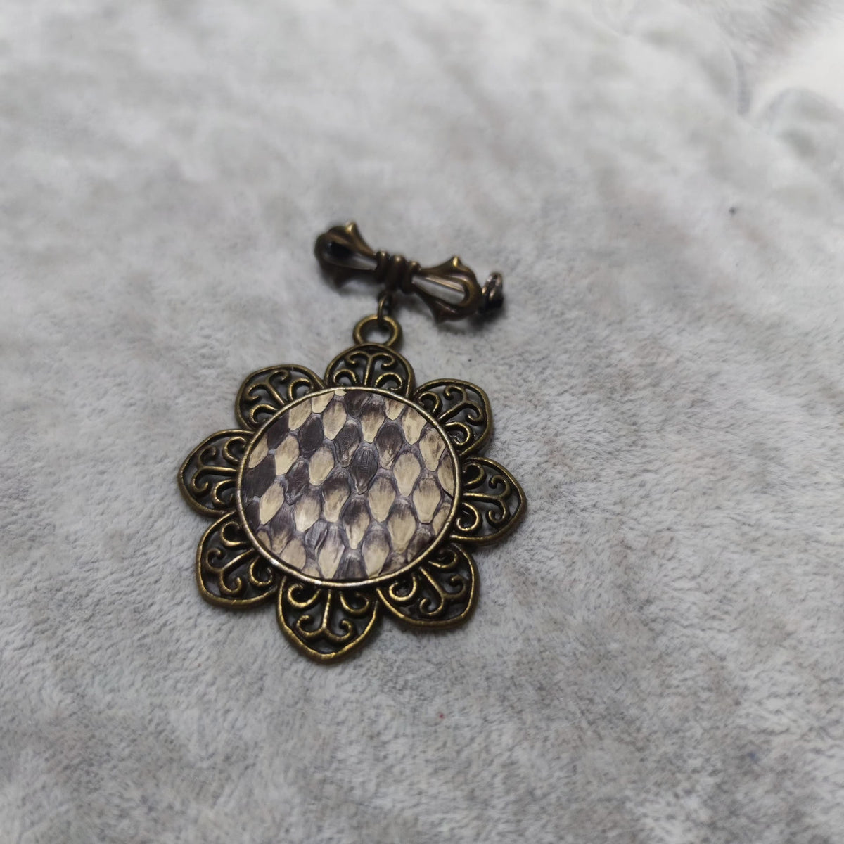Natural Snakeskin Brooch Antique Bronze