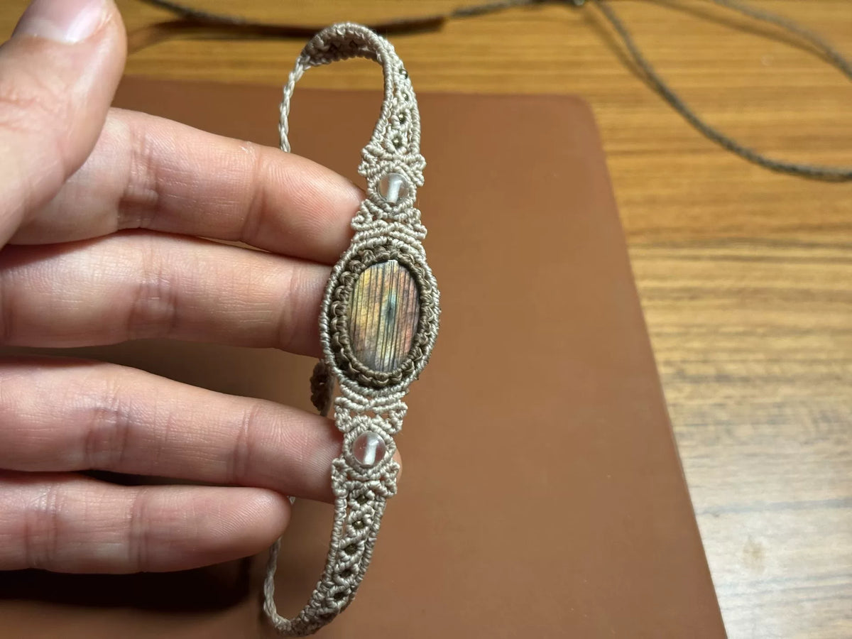 Handmade Macrame Bracelet Striped Stone Adjustable