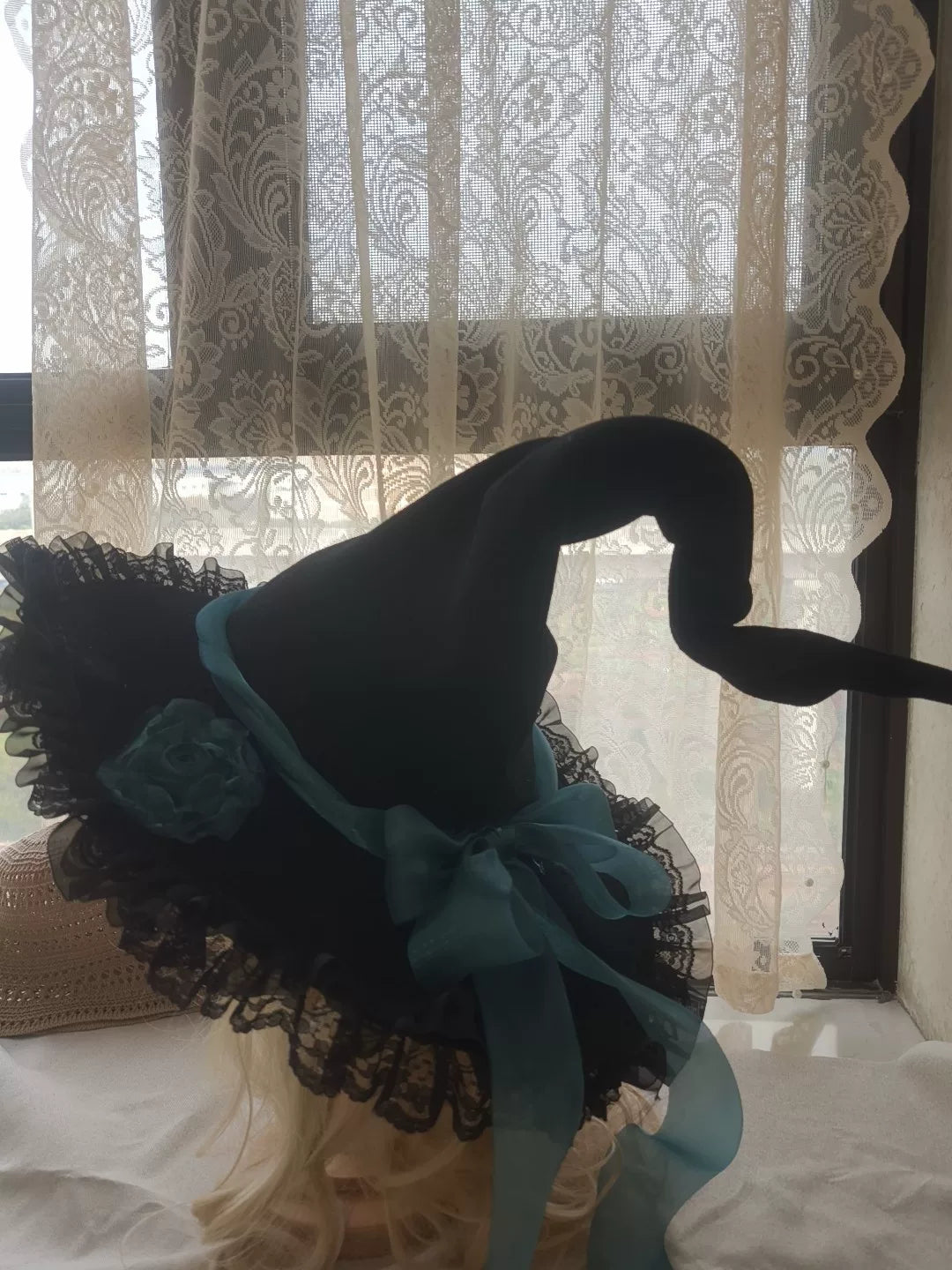 Black Wide Brim Twist Witch Hat