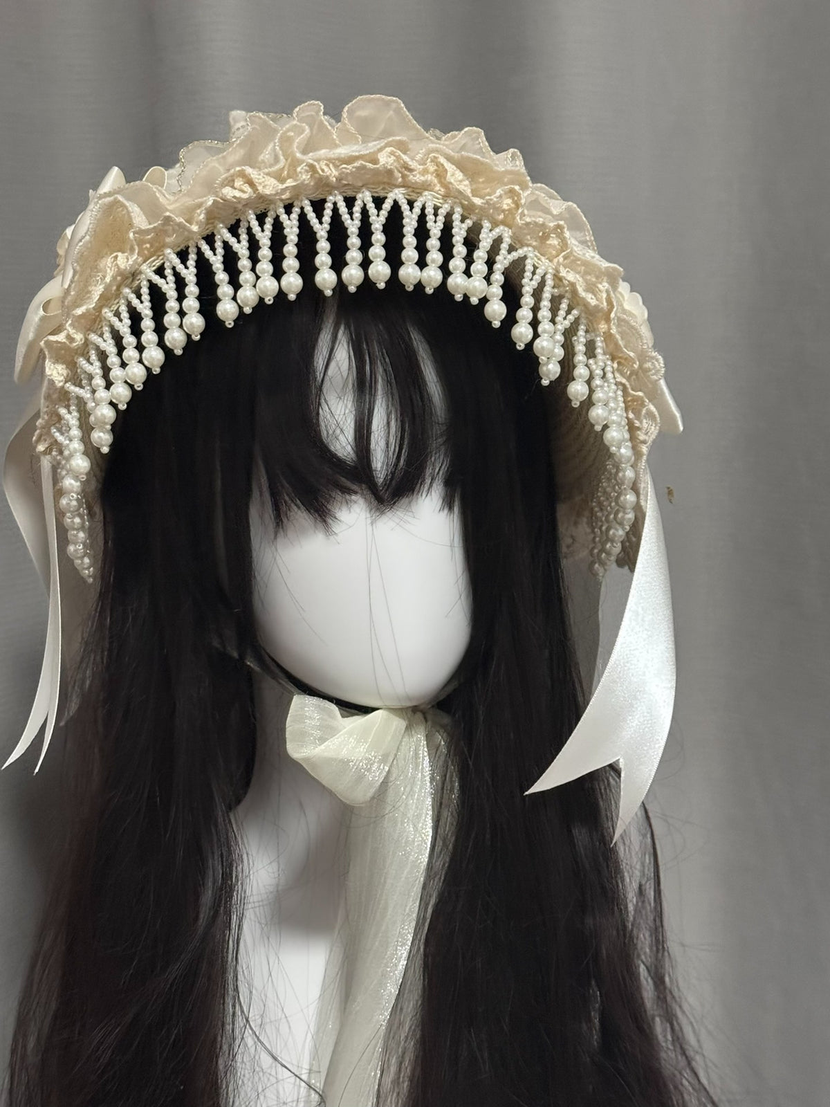 Lolita Straw Bonnet with Cream Lace Bow