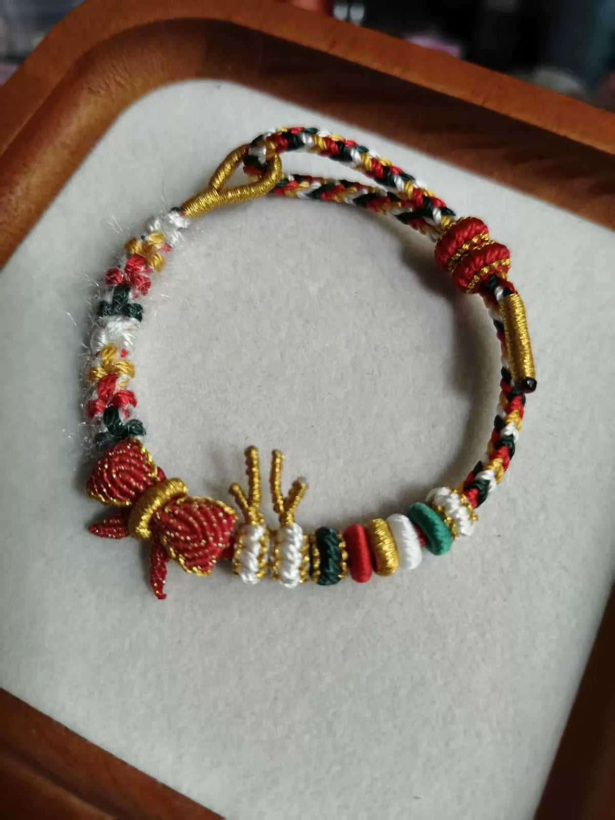 Handgevchten Kerst Koordarmband Rood Goud