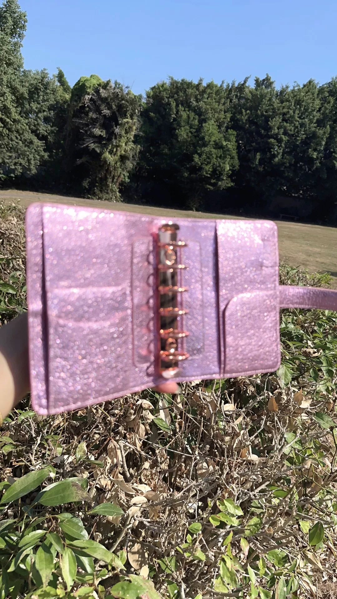 Ringbuchcover aus Rindleder mit metallischem Glitzer
