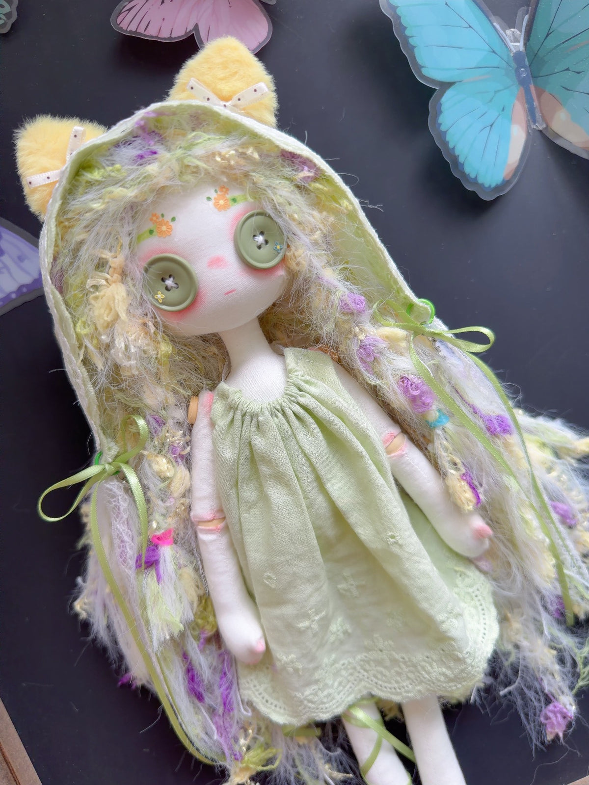 グリーンドレスのハンドメイド30cmアートドール