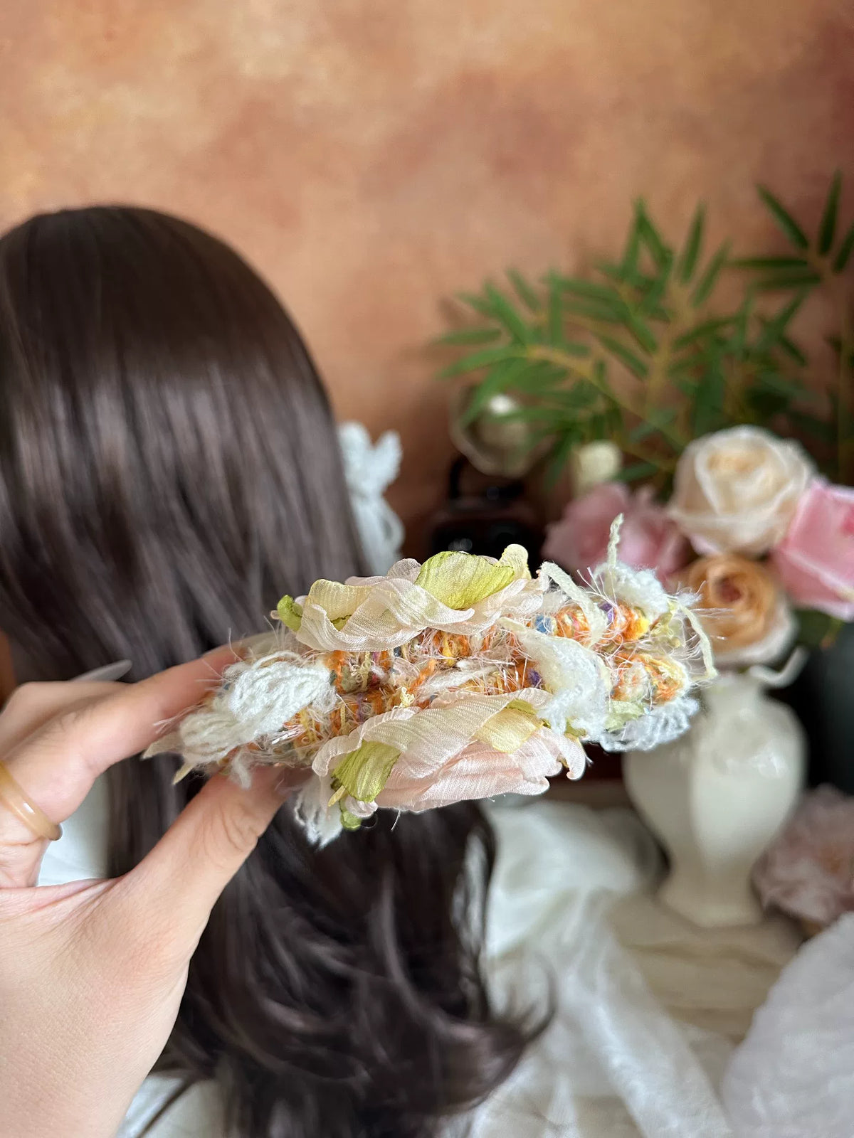 Handmade Fabric Rose Double Sided Banana Clip