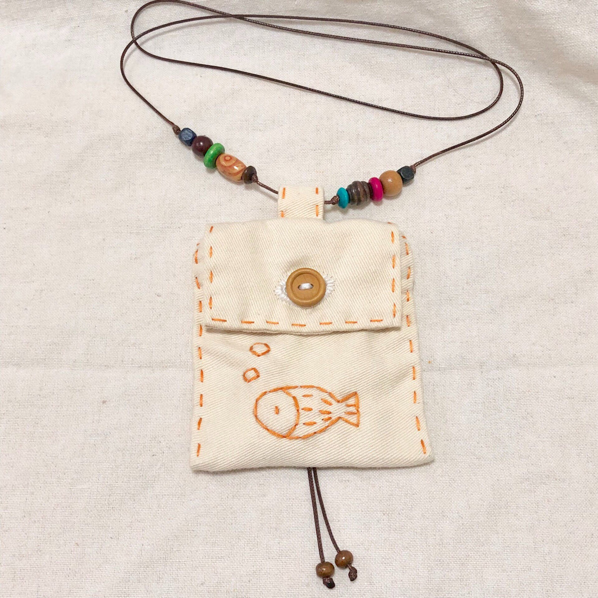 Handmade Cotton Fish Pouch with Wooden Button