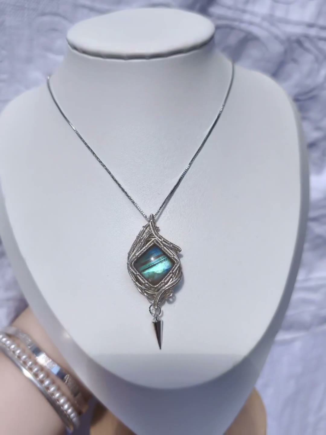 Blue Labradorite Wire Wrapped Necklace