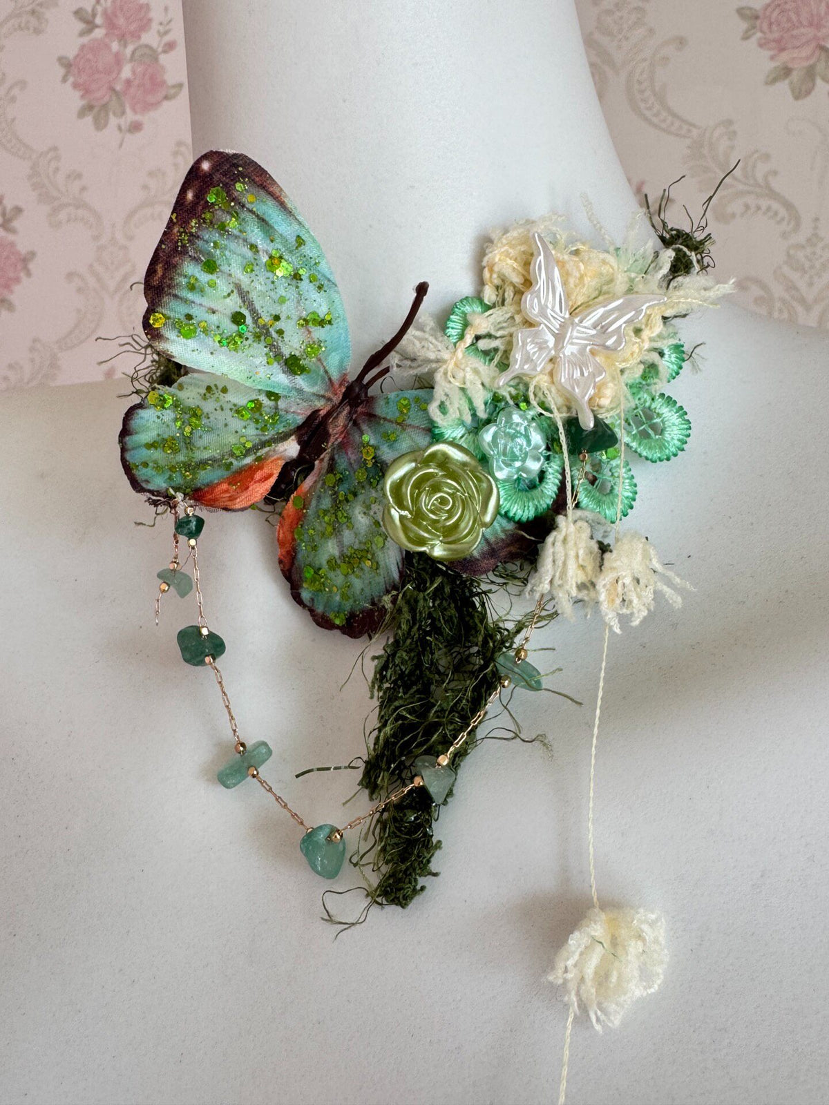 Moss Green Butterfly Choker Necklace Handcrafted