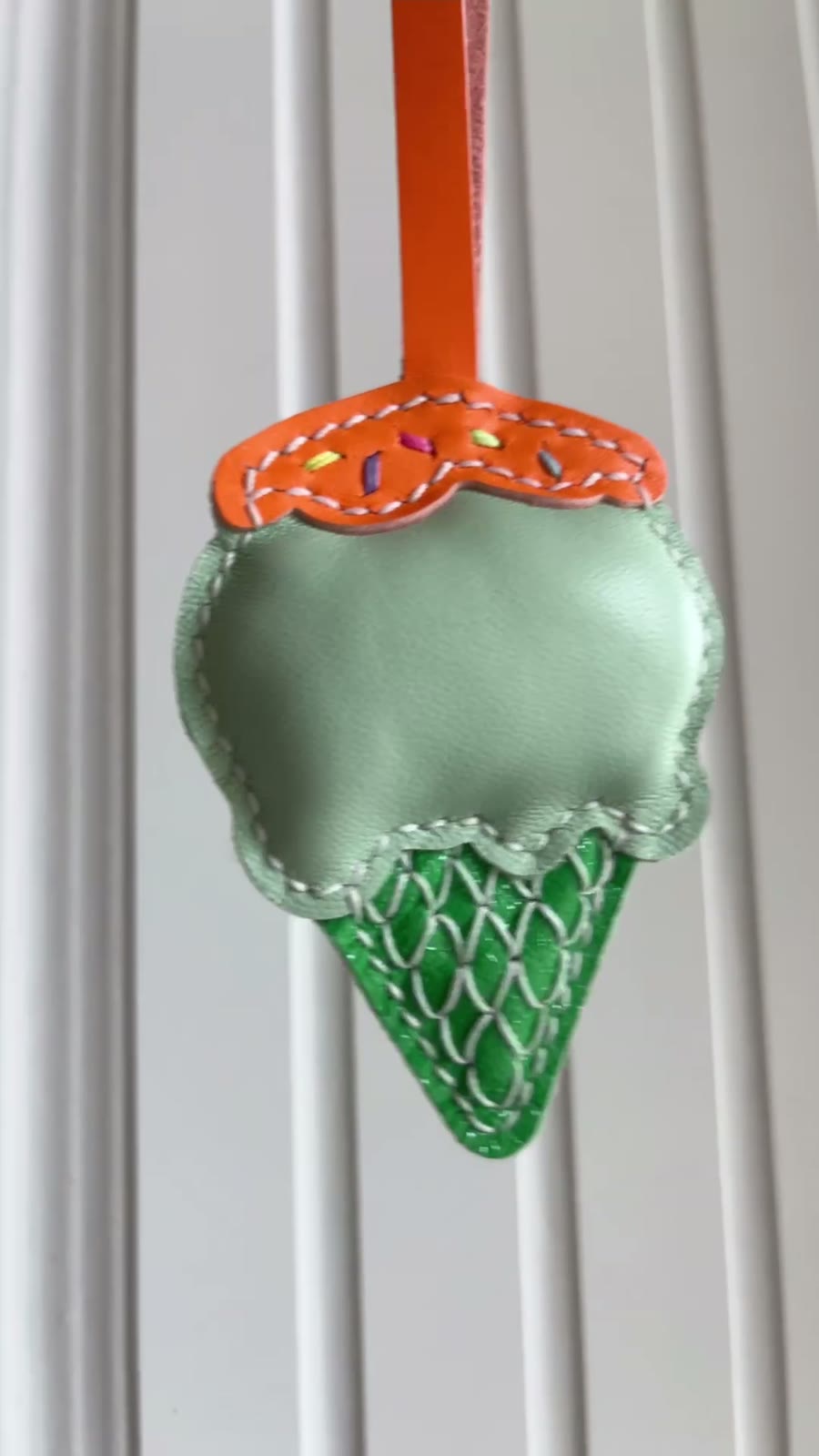 Mint Green Leather Ice Cream Cone Charm