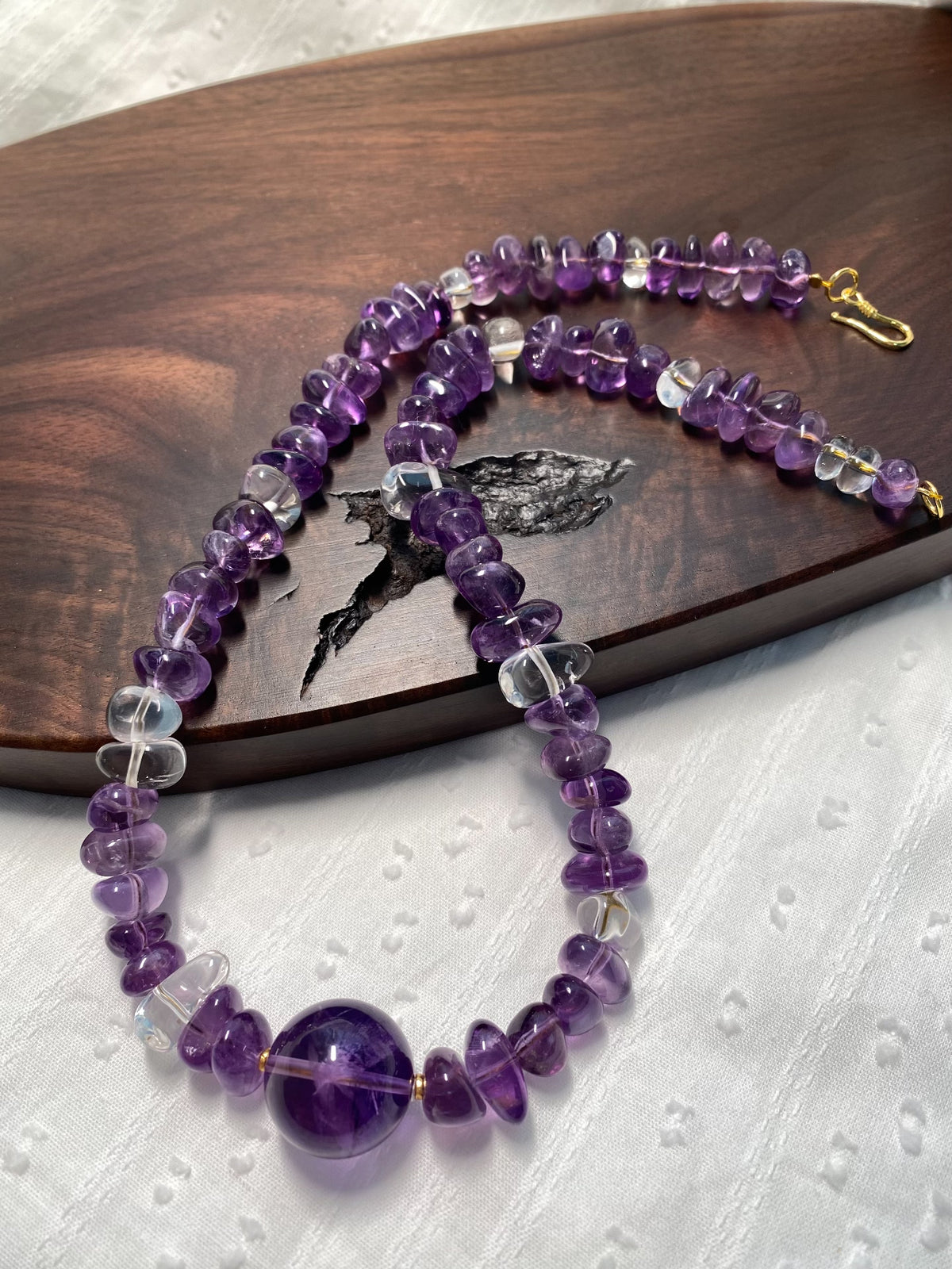 Amethyst White Crystal Beaded Necklace