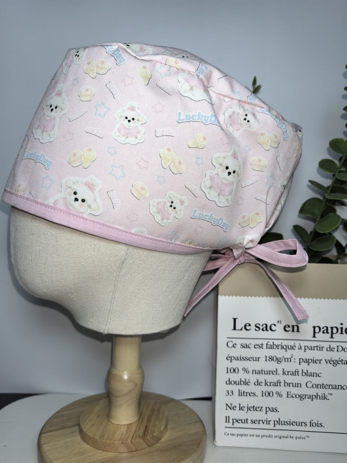 Pink Puppy Print Cotton Surgical Cap