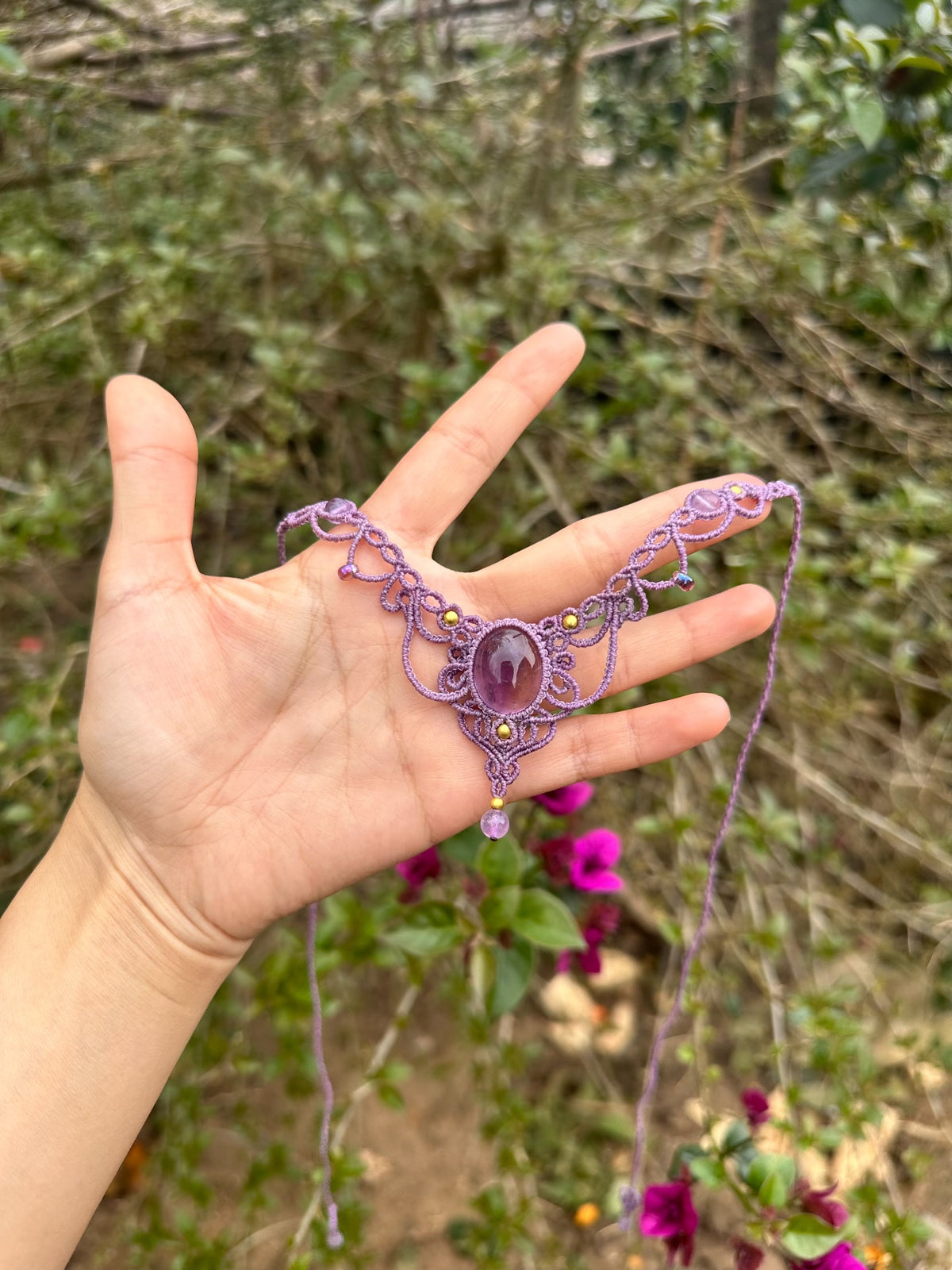Macrame Crystal Necklace with Purple Labradorite
