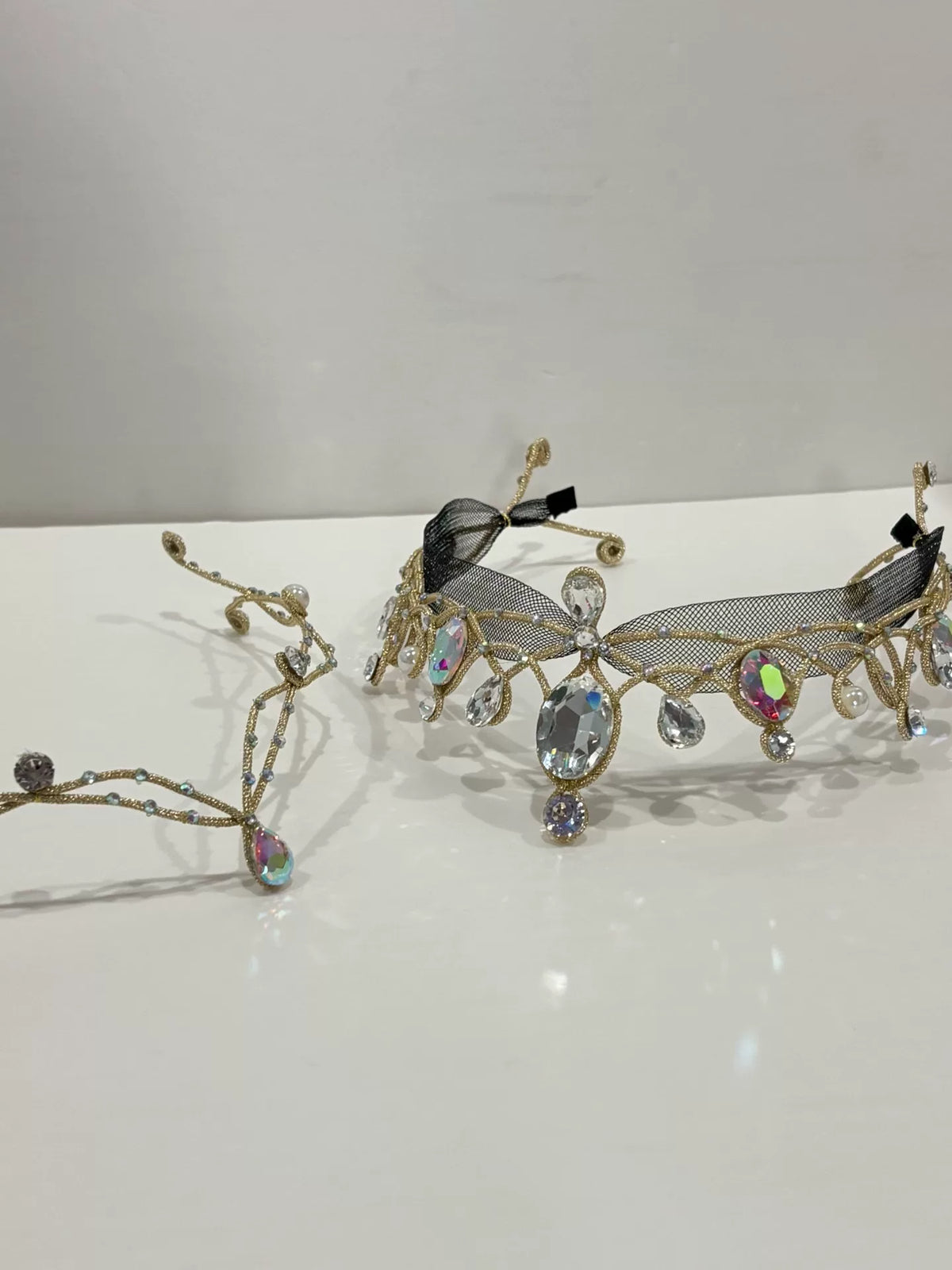 Handcrafted Gold Ballet Tiara with Iridescent Crystals