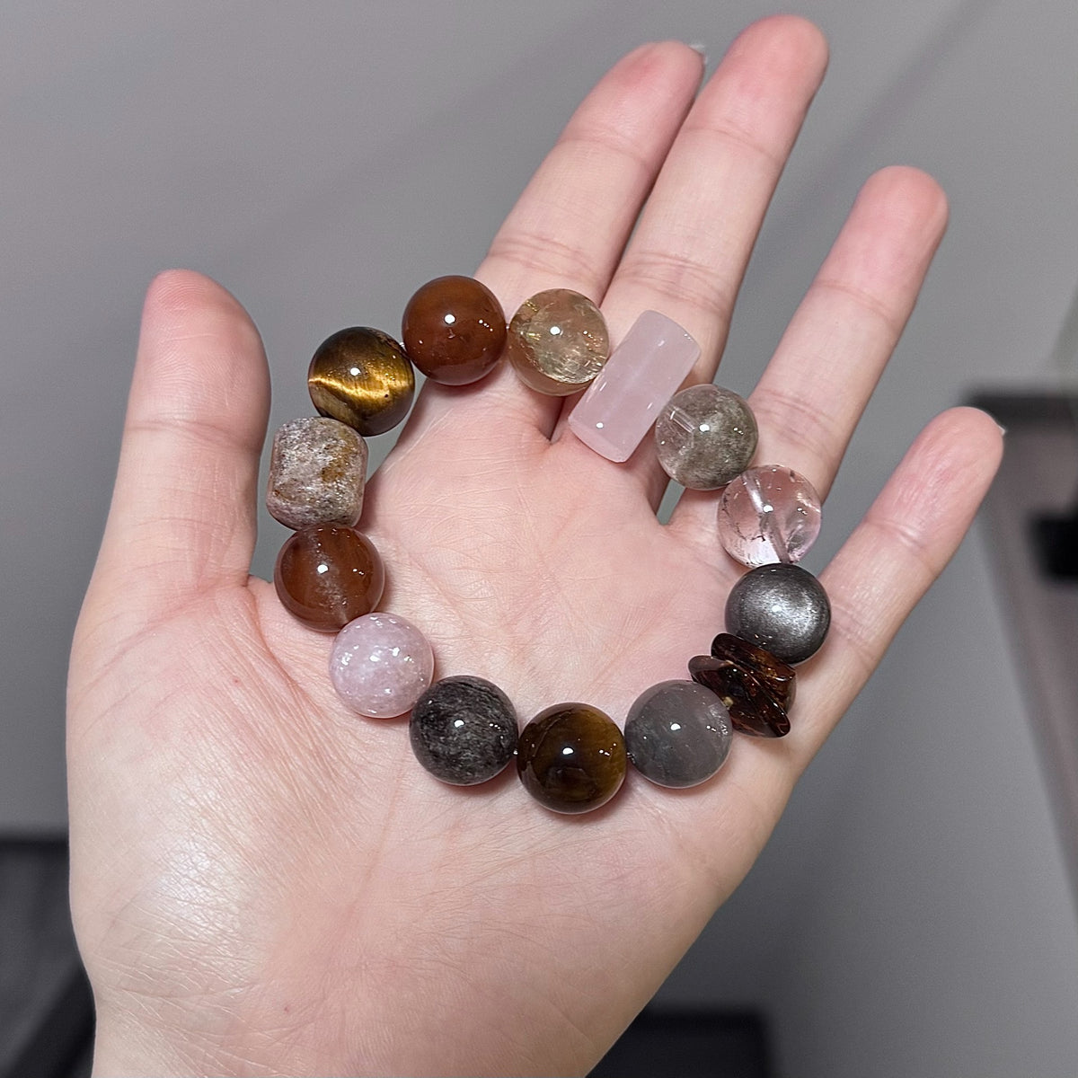 Bracciale a Perle di Cristallo e Gemme Miste 14mm