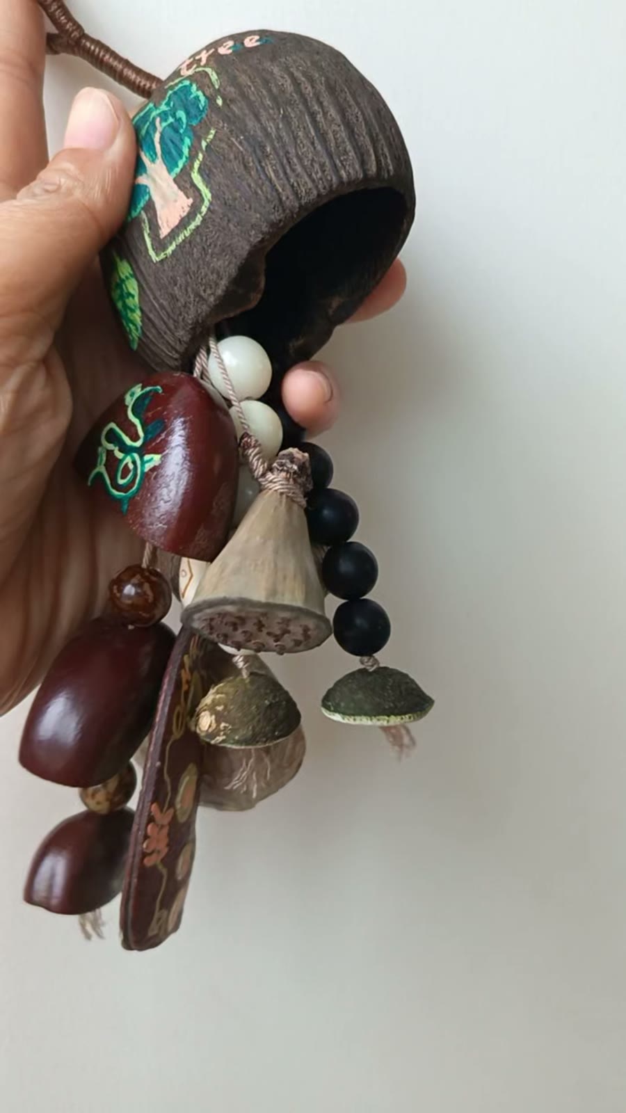 Handmade Coconut Shell Bag Charm with Beads