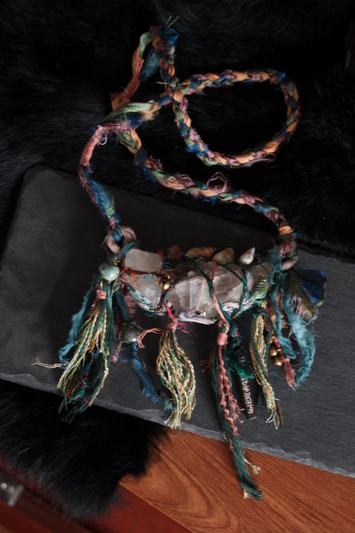 Handcrafted Forest Ethnic Necklace with Crystal Cluster