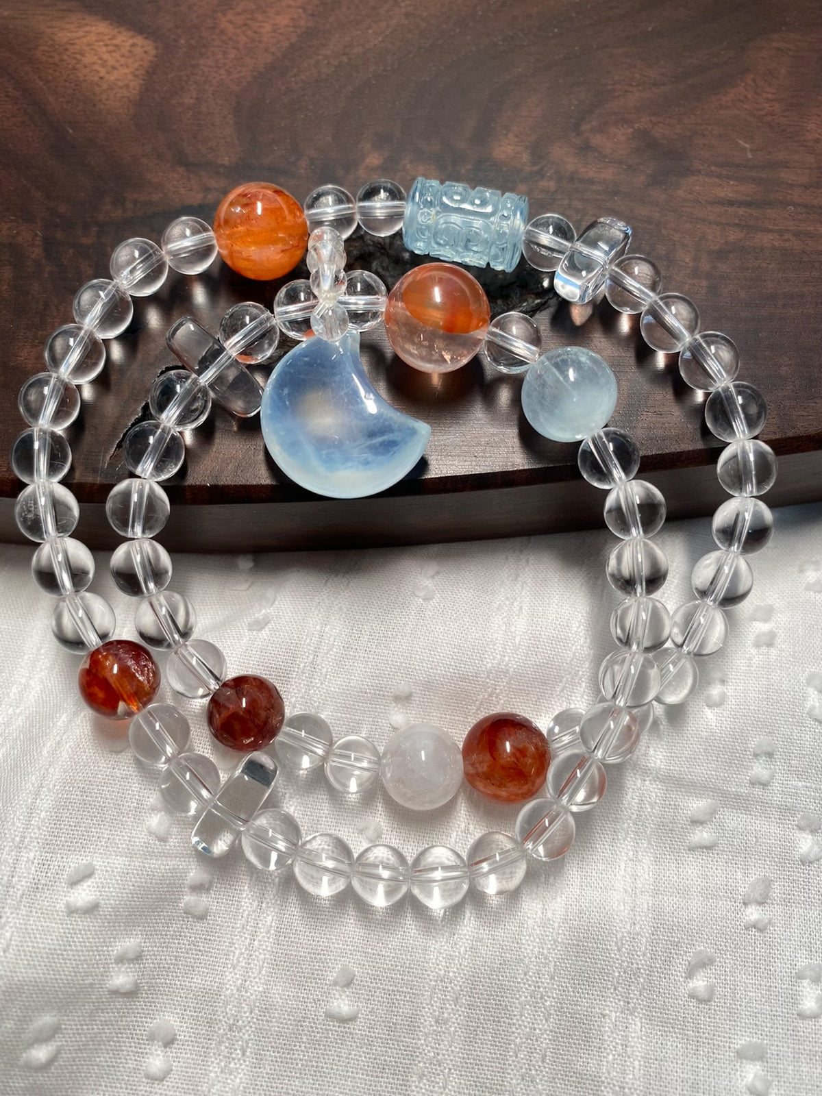 White Quartz Aquamarine Citrine Double Loop Bracelet
