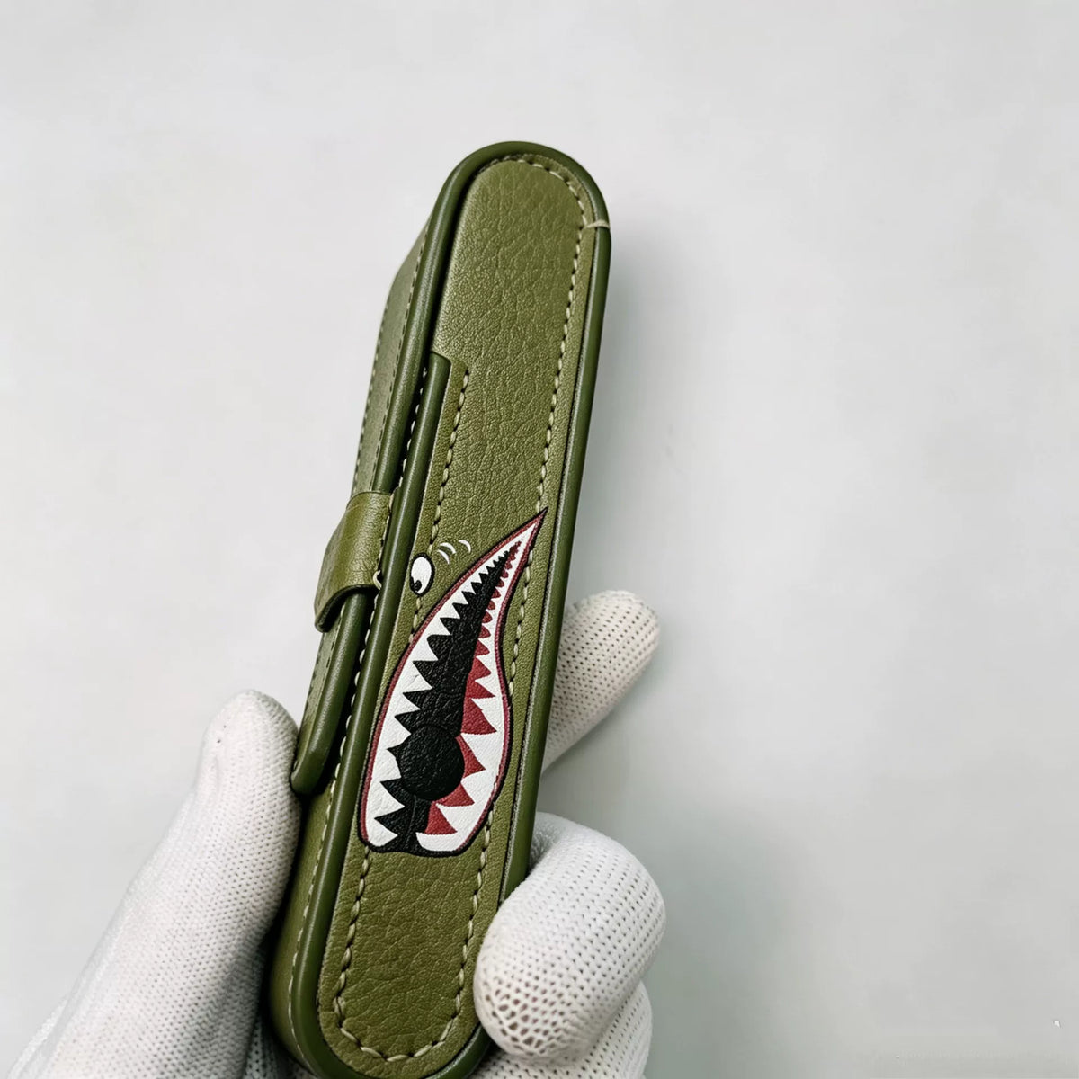 Hand Painted Leather Single Pen Case Olive