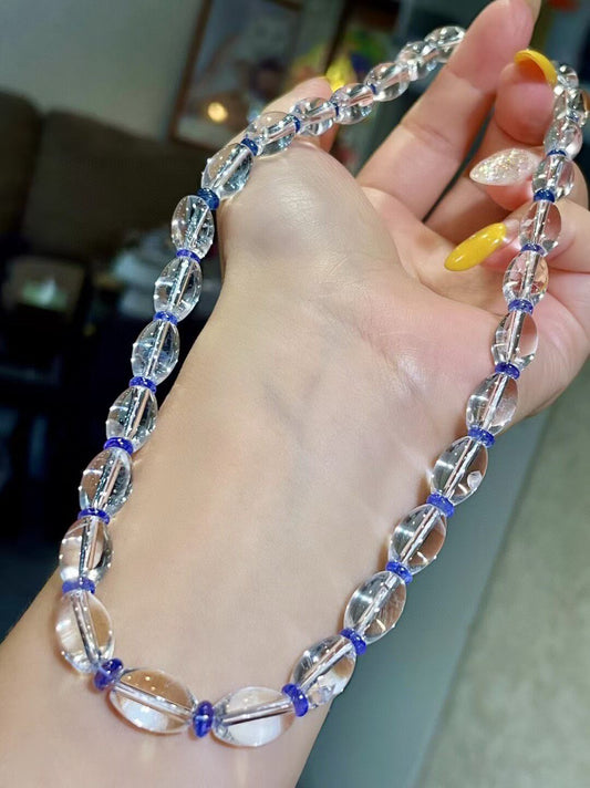 Clear Abacus Bead and Blue Accent Bead Necklace, 41cm