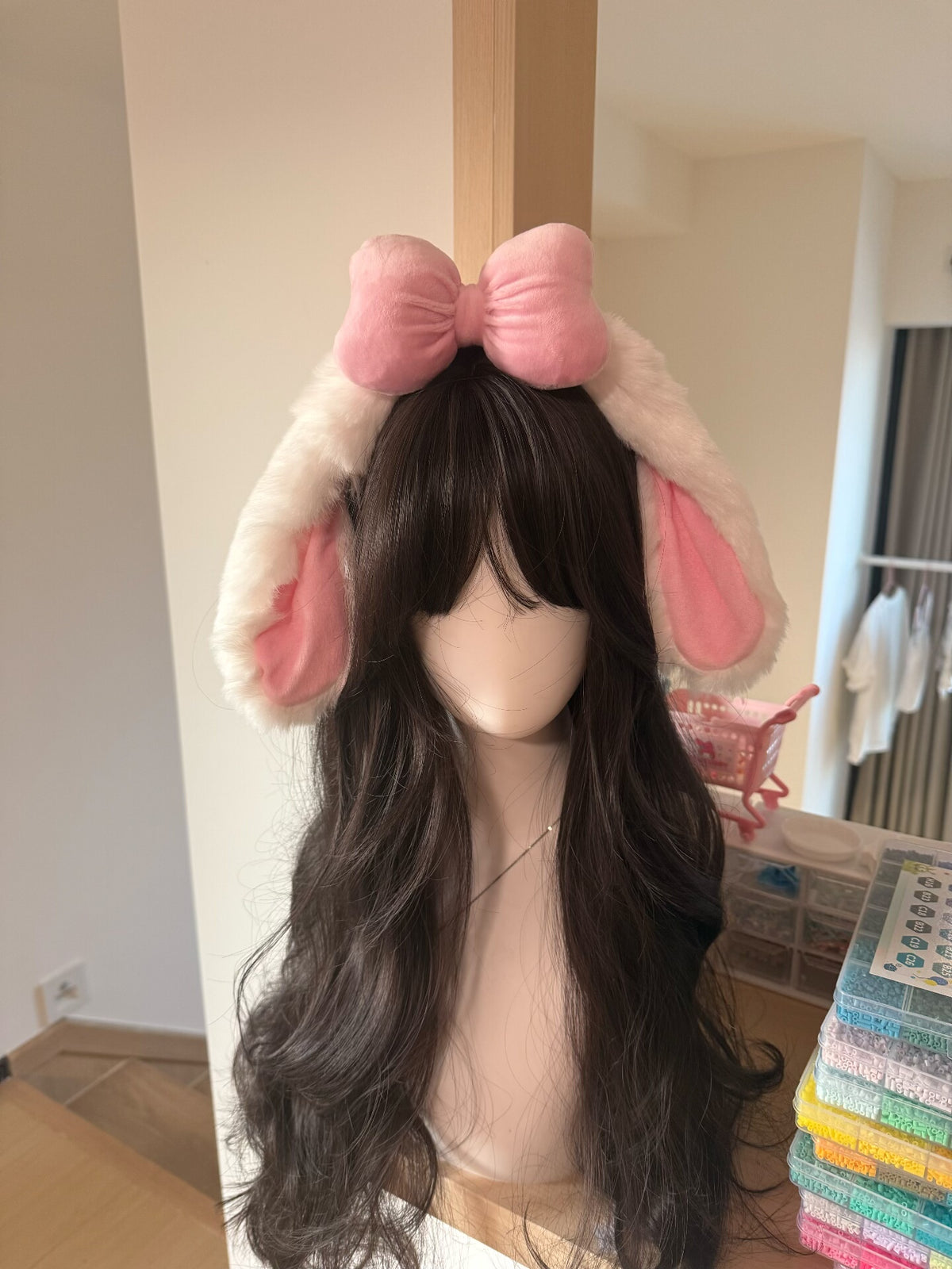 Pink Bow Rabbit Ear Plush Headband