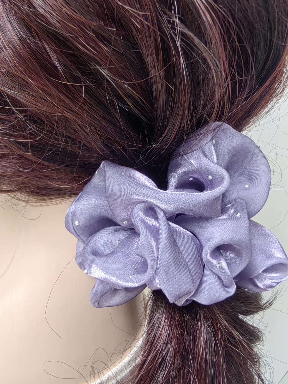 Lavender Satin Rhinestone Scrunchie
