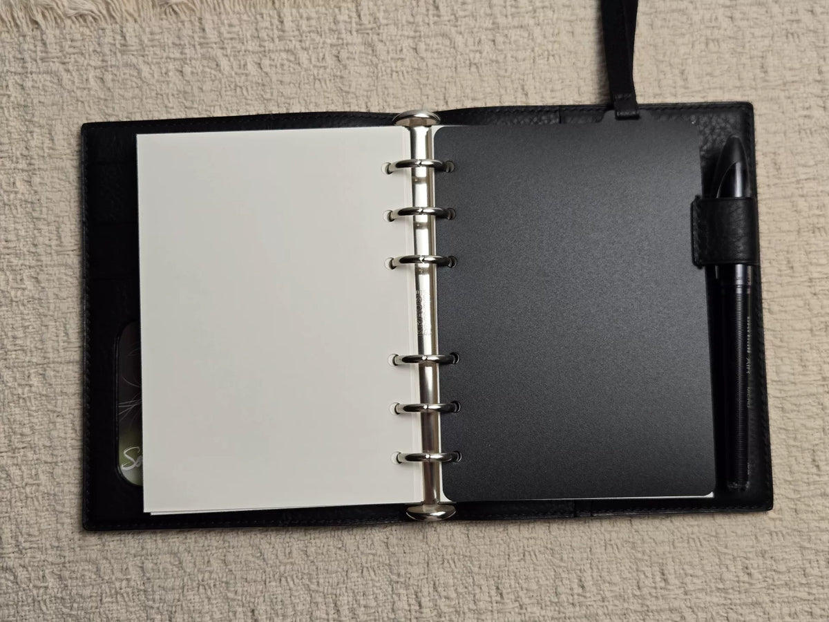 Funda para agenda plegable de cuero negro A6