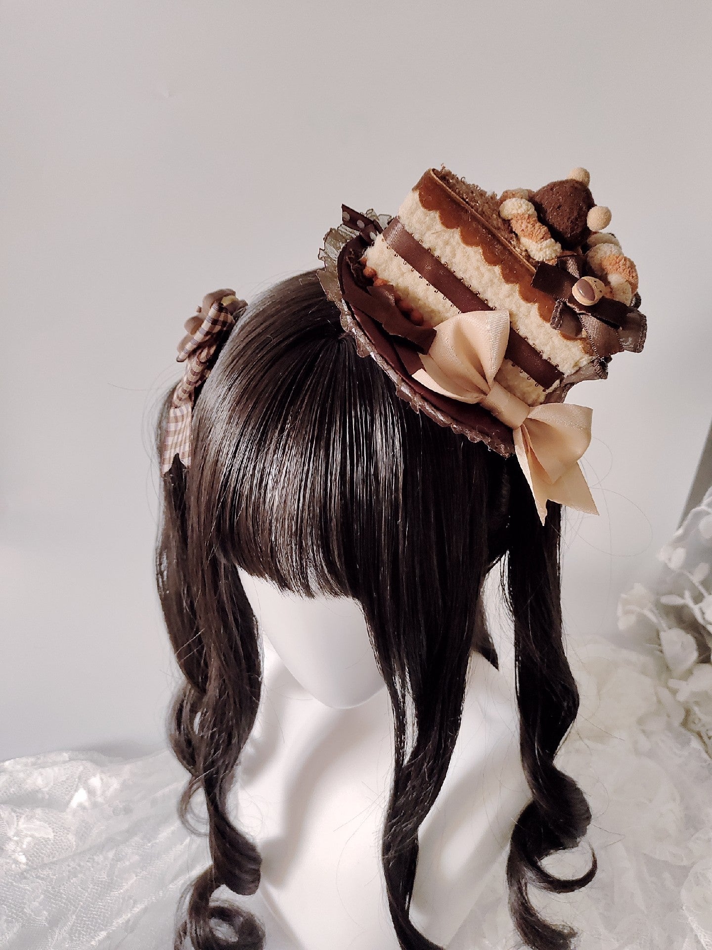 Chocolate Brown Cake Slice Mini Top Hat Lolita Hair Clip