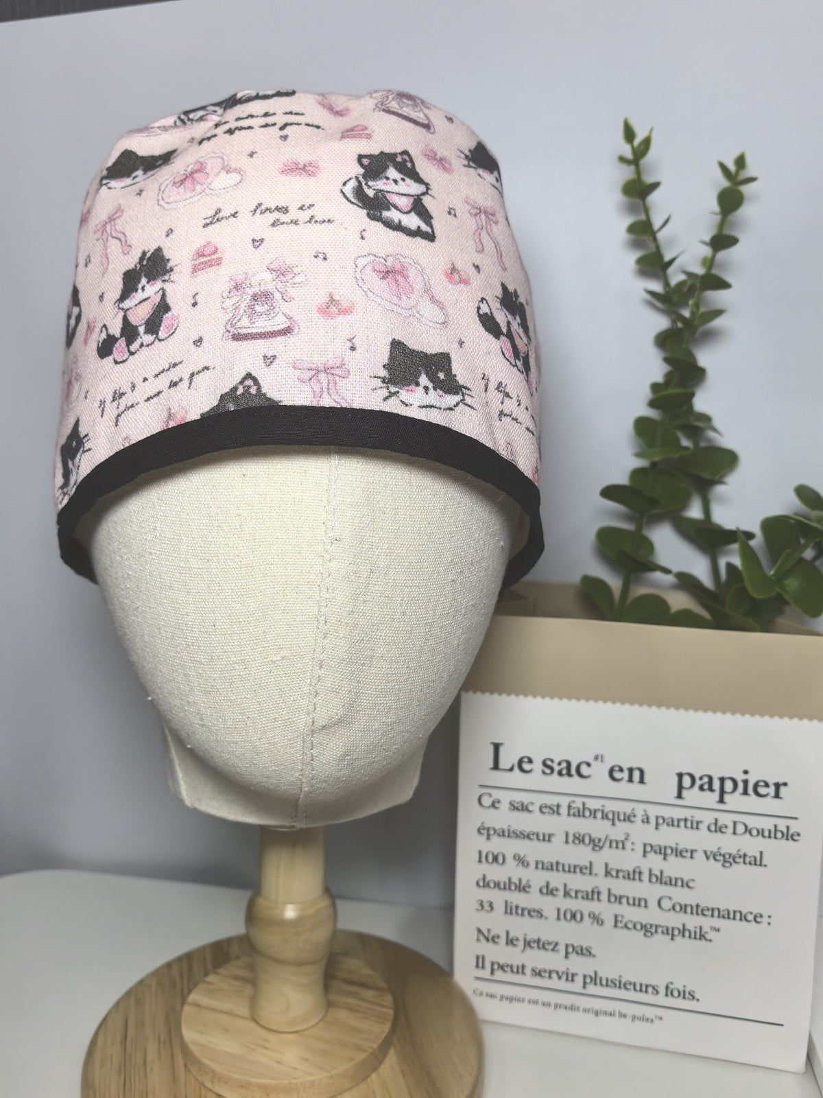 Cotton Linen Cat Print Surgical Cap