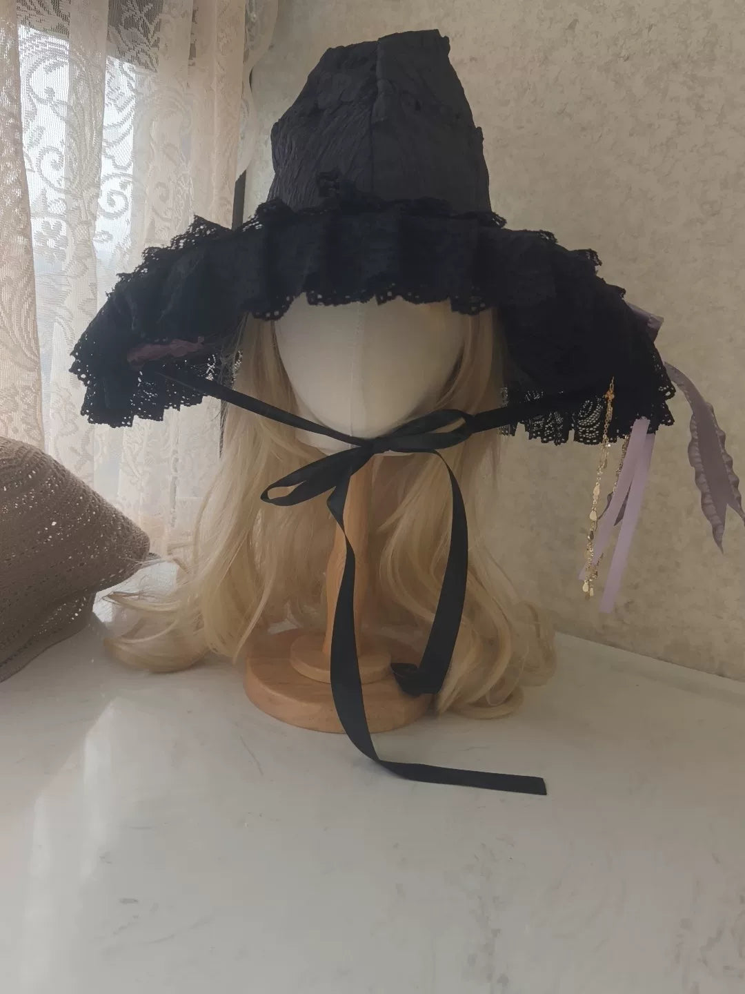 Black Lolita Witch Hat with Purple Roses