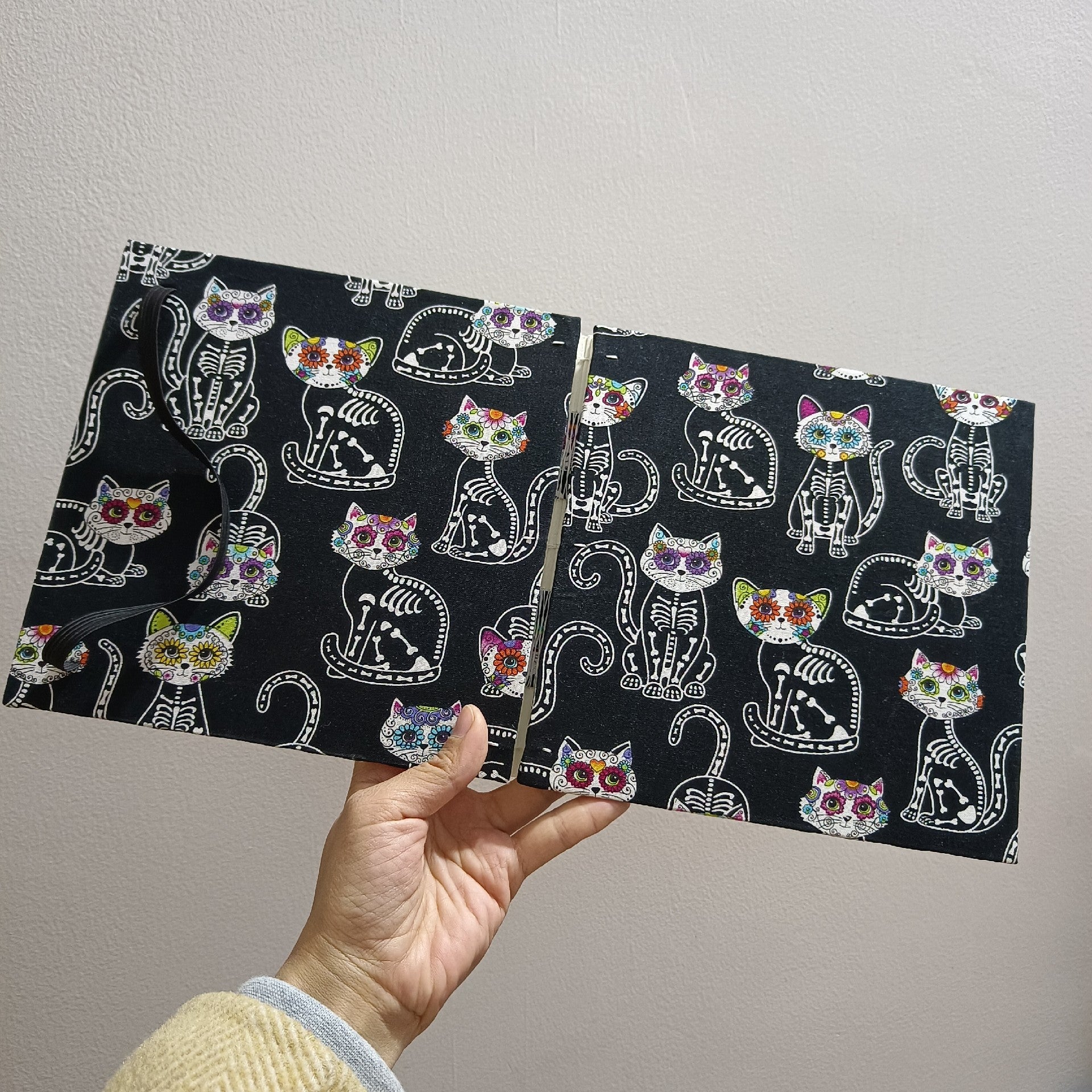 Customizable Handmade Watercolor Sketchbook with Skeletal Cat Cover