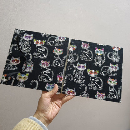 Customizable Handmade Watercolor Sketchbook with Skeletal Cat Cover