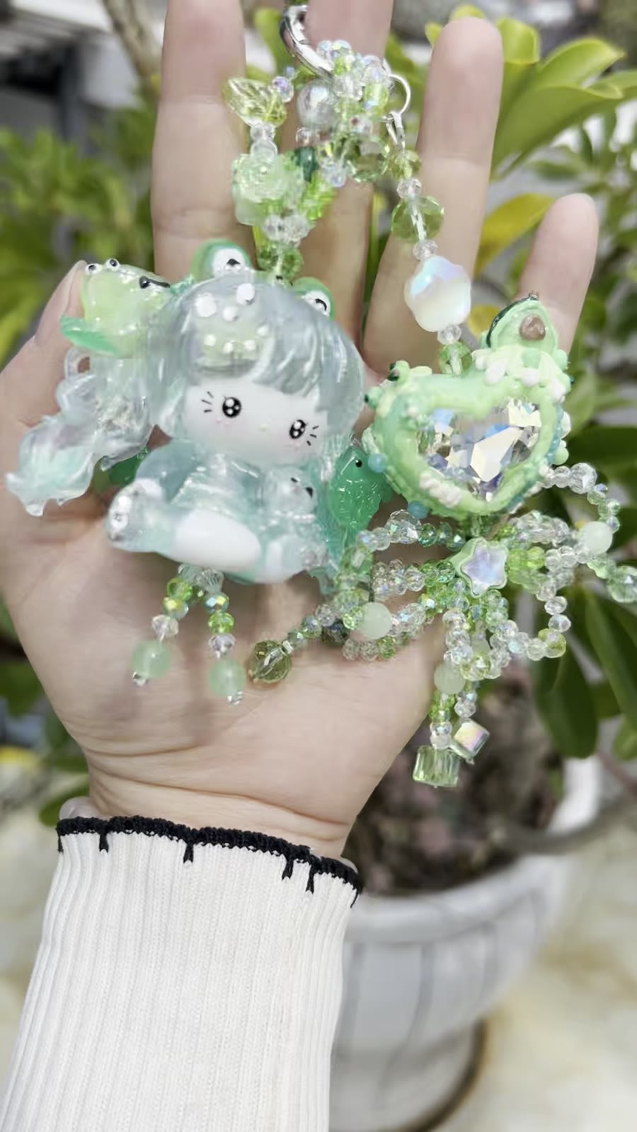 Charm de Bolsa de Contas Kitty Verde