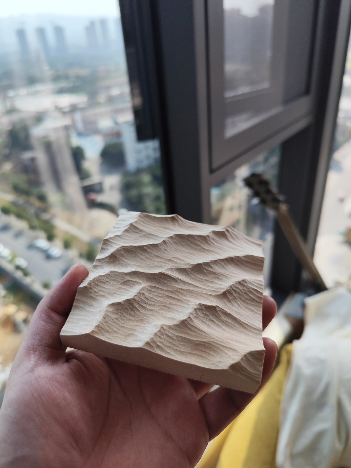 Handcrafted Linden Wood Wave Relief Carving