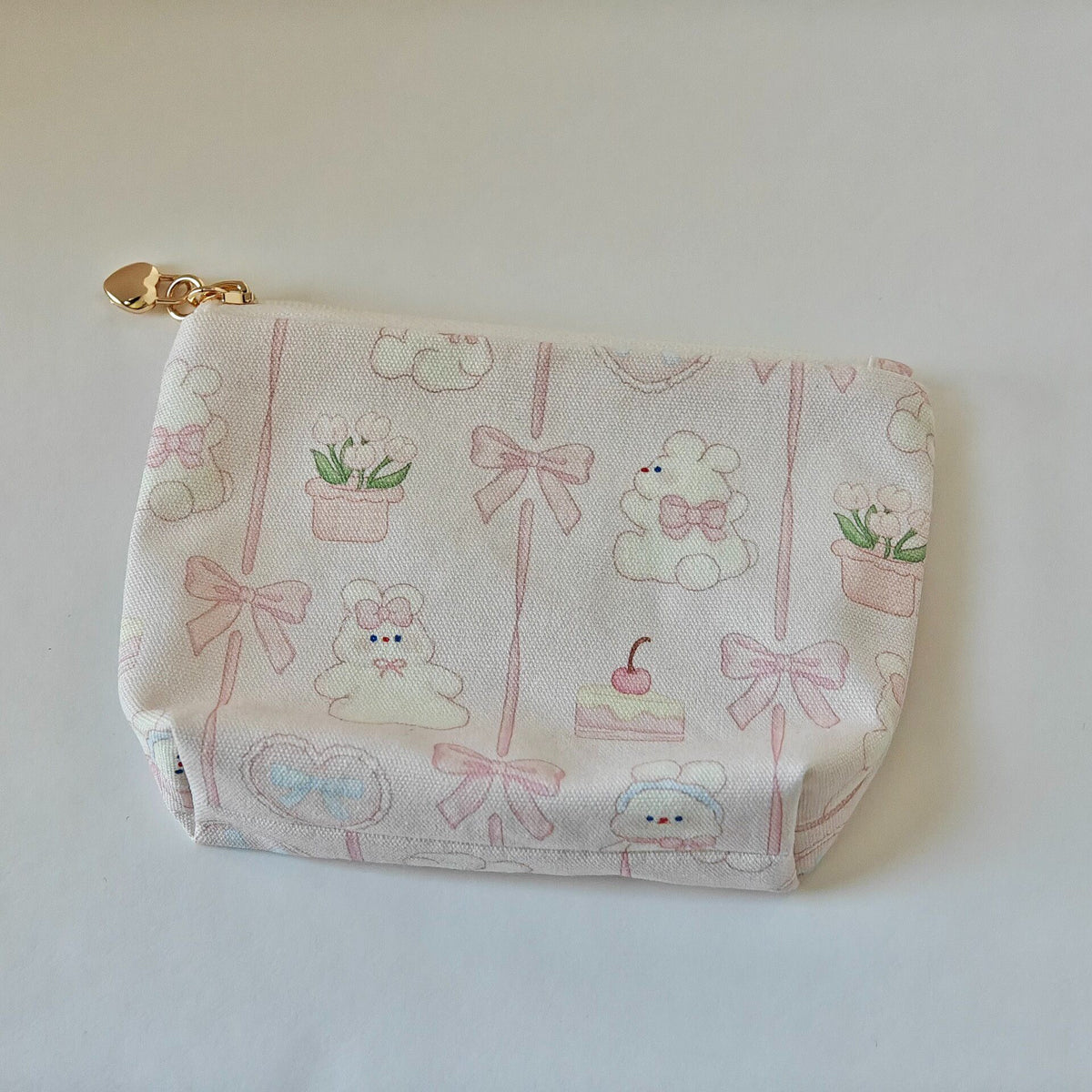 Pink Cotton Mini Storage Pouch with Bow