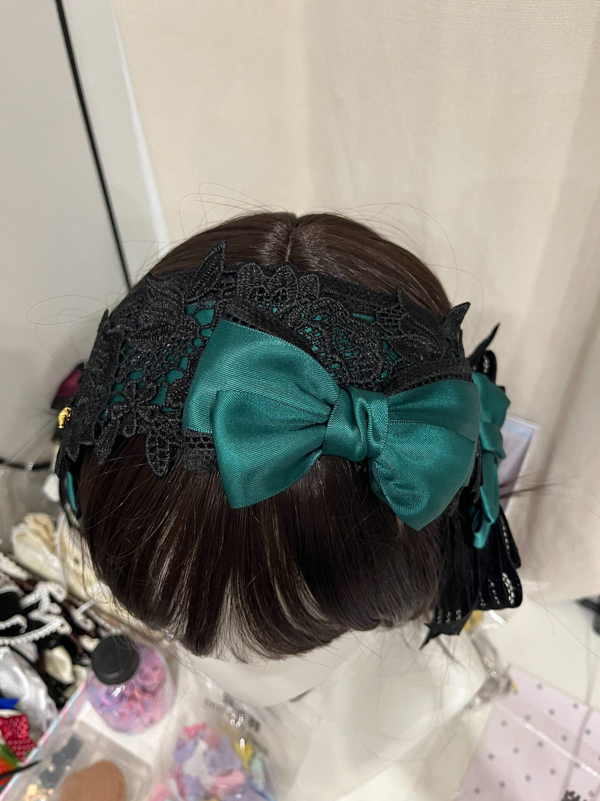 Dark Green Satin Bow Headband