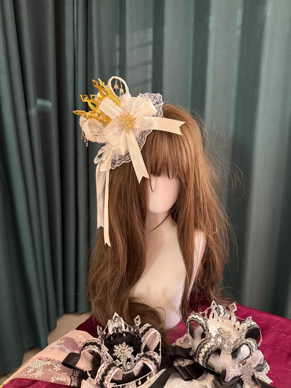 Gold Crown Mini Hat with Snowflake Lace