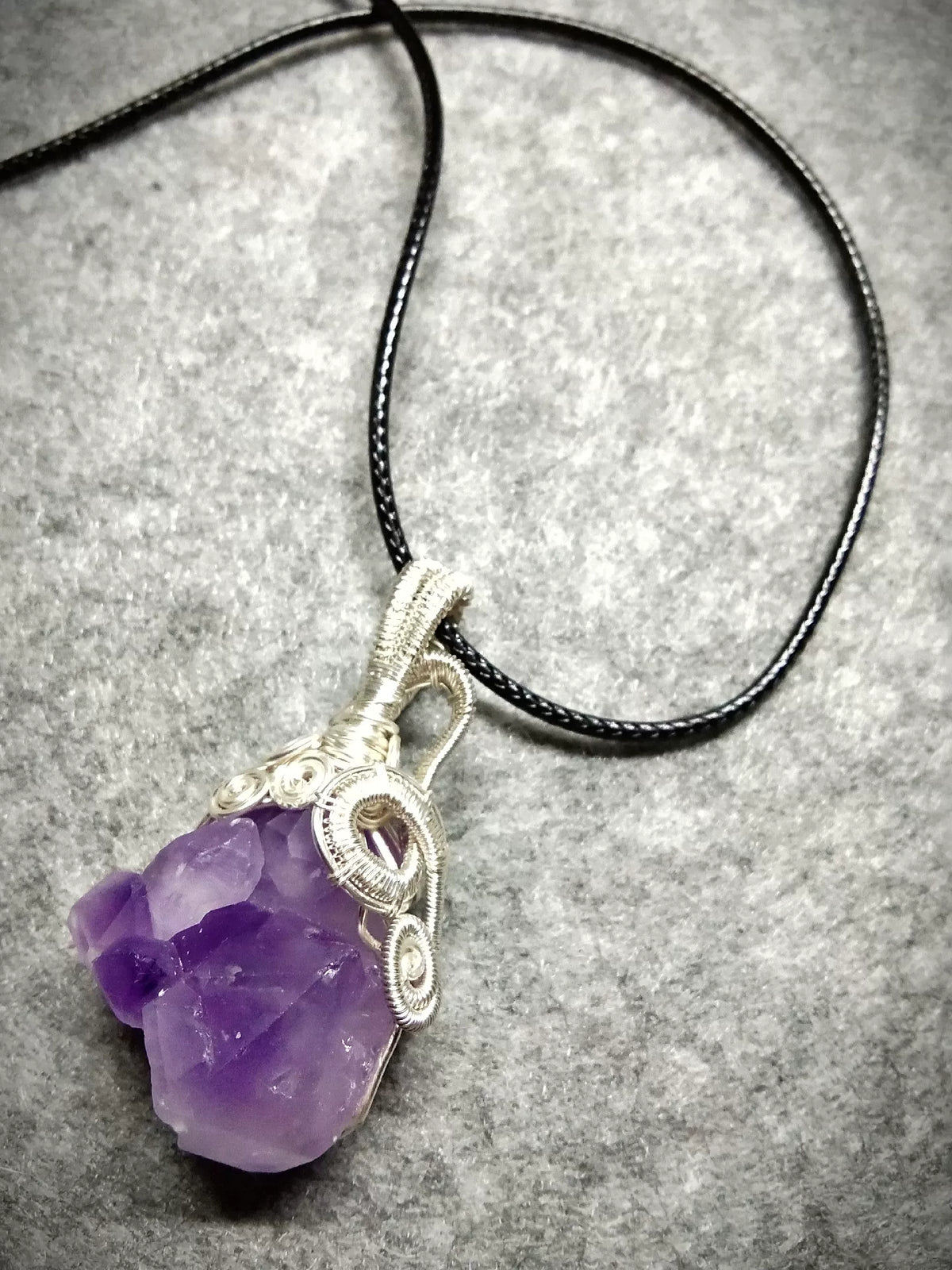 Wire Wrapped Raw Amethyst Cluster Pendant