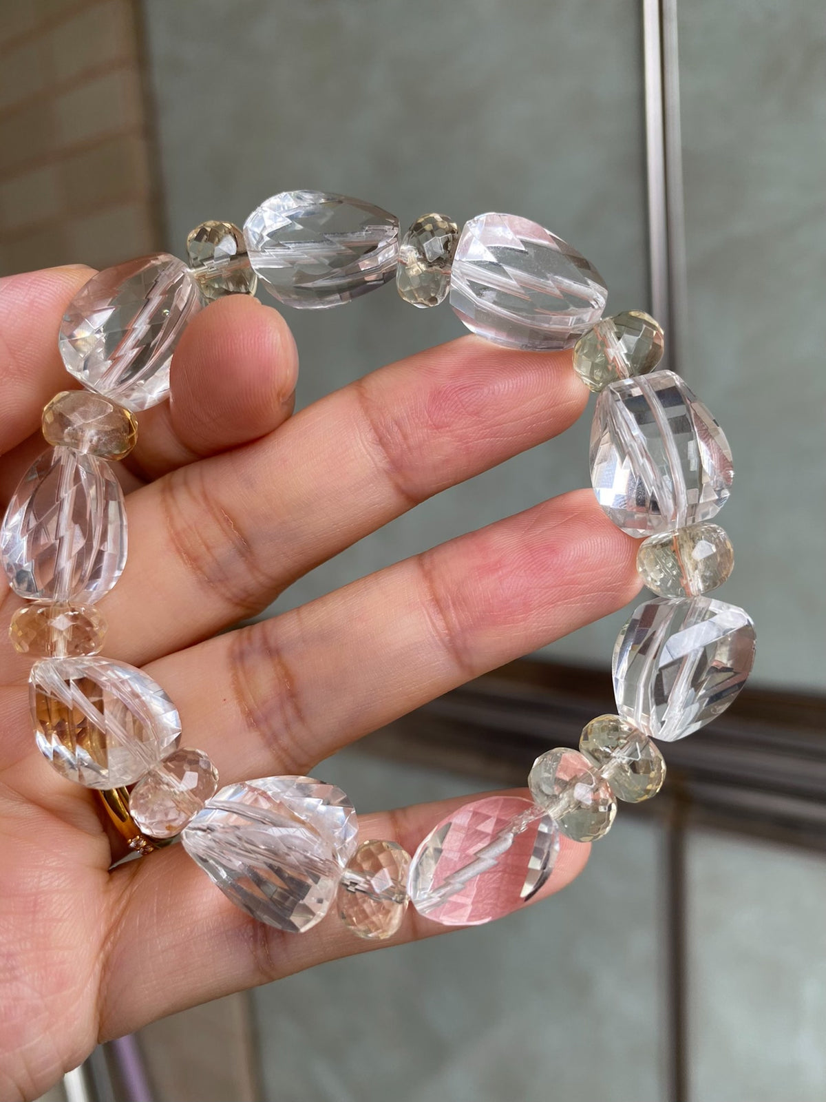 Clear Quartz Citrine Faceted Crystal Bracelet