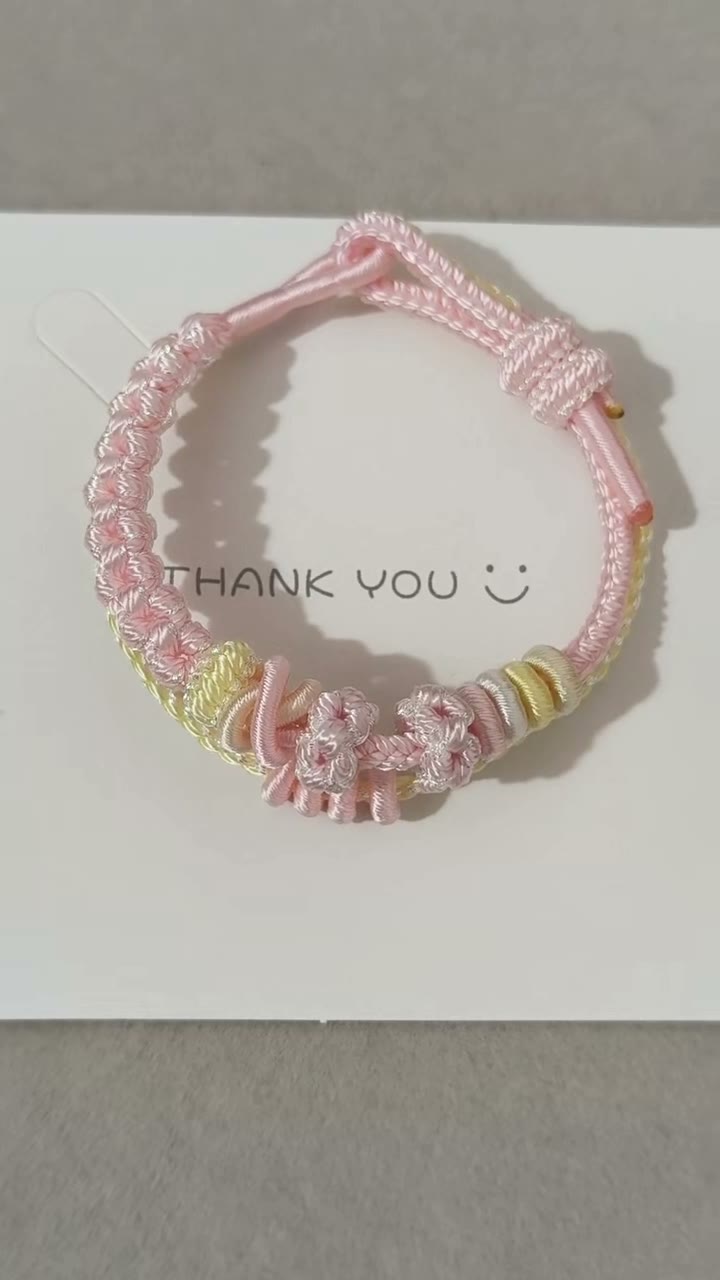 Pulseira Tecida em Rosa Gradiente com Flores
